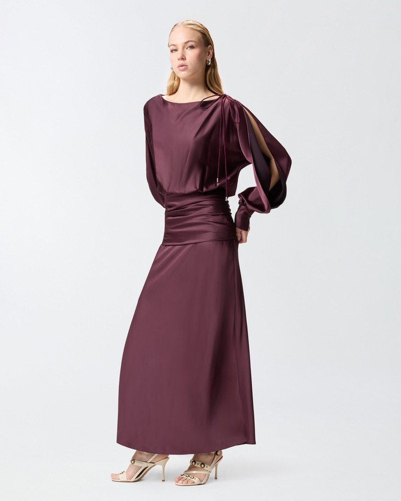 LONG SATIN DRESS WITH DRAPING 4