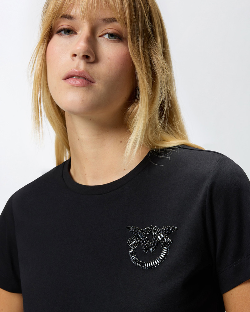 T-SHIRT WITH CRYSTAL-EMBROIDERED LOVE BIRDS LOGO 6