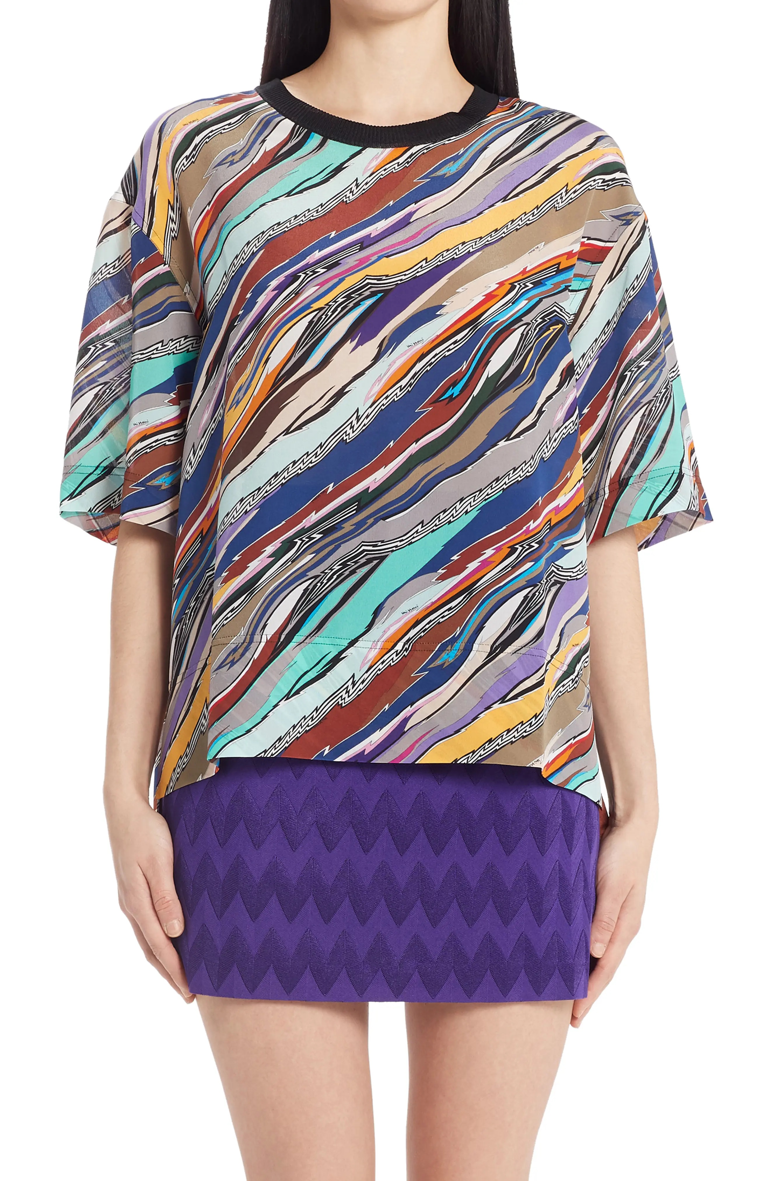 Print High-Low Silk Top - 1