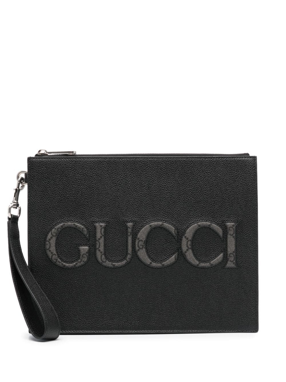 inlaid-logo grained-leather clutch - 1