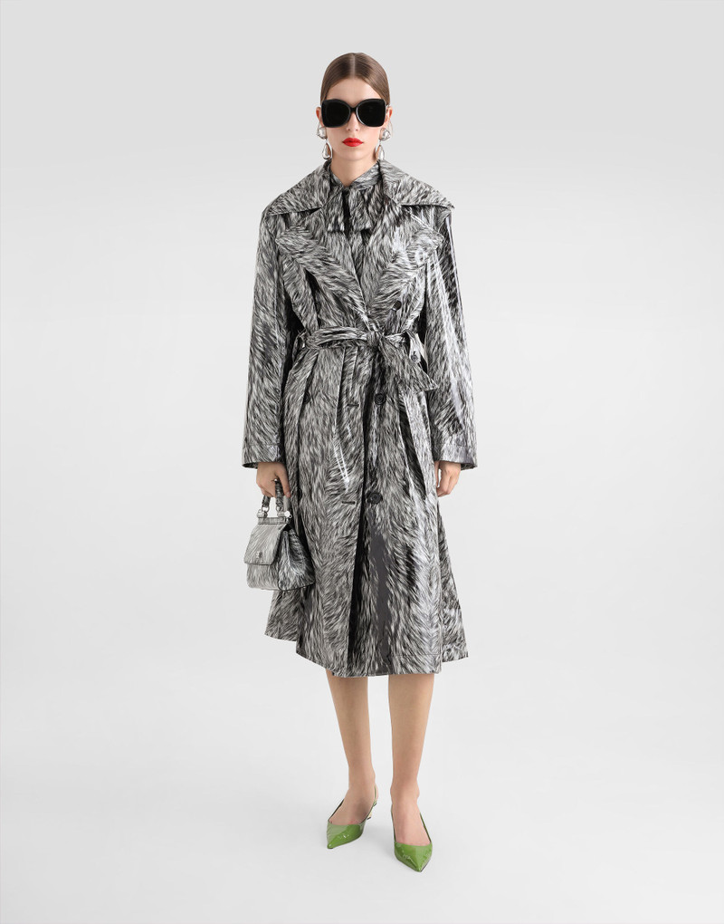 Dolce & Gabbana Fur-print coated satin trench coat outlook