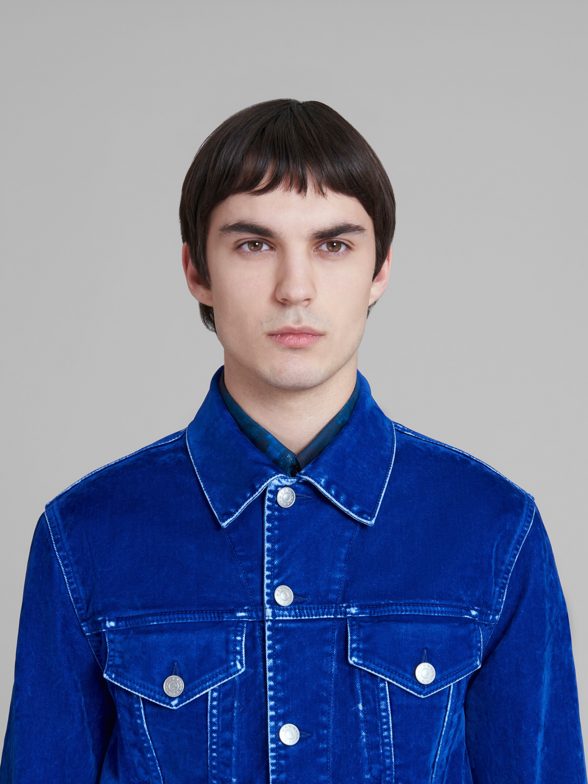 BLUE FLOCKED DENIM TRUCKER JACKET - 4