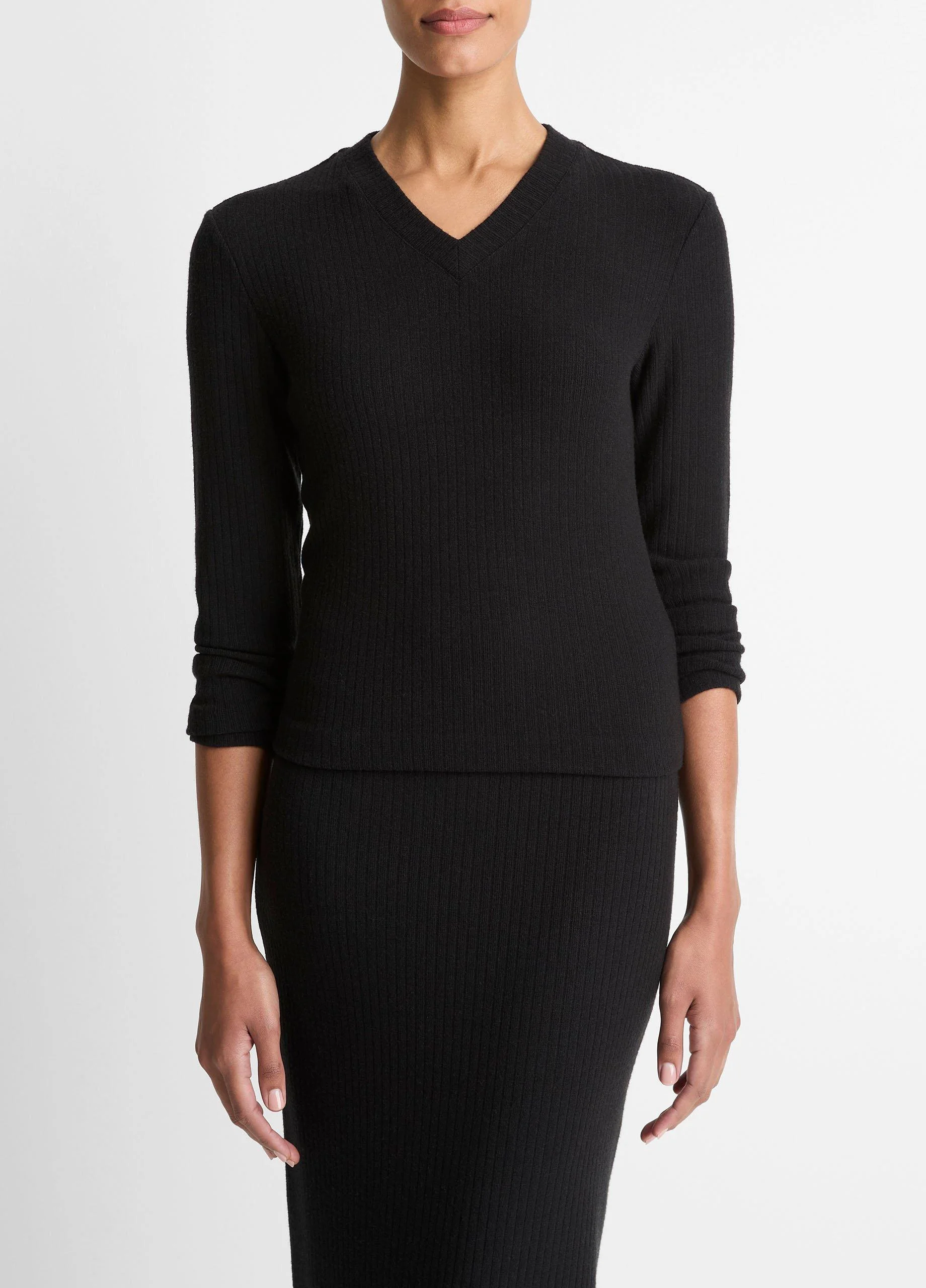 Cozy Rib High V-Neck Top - 1