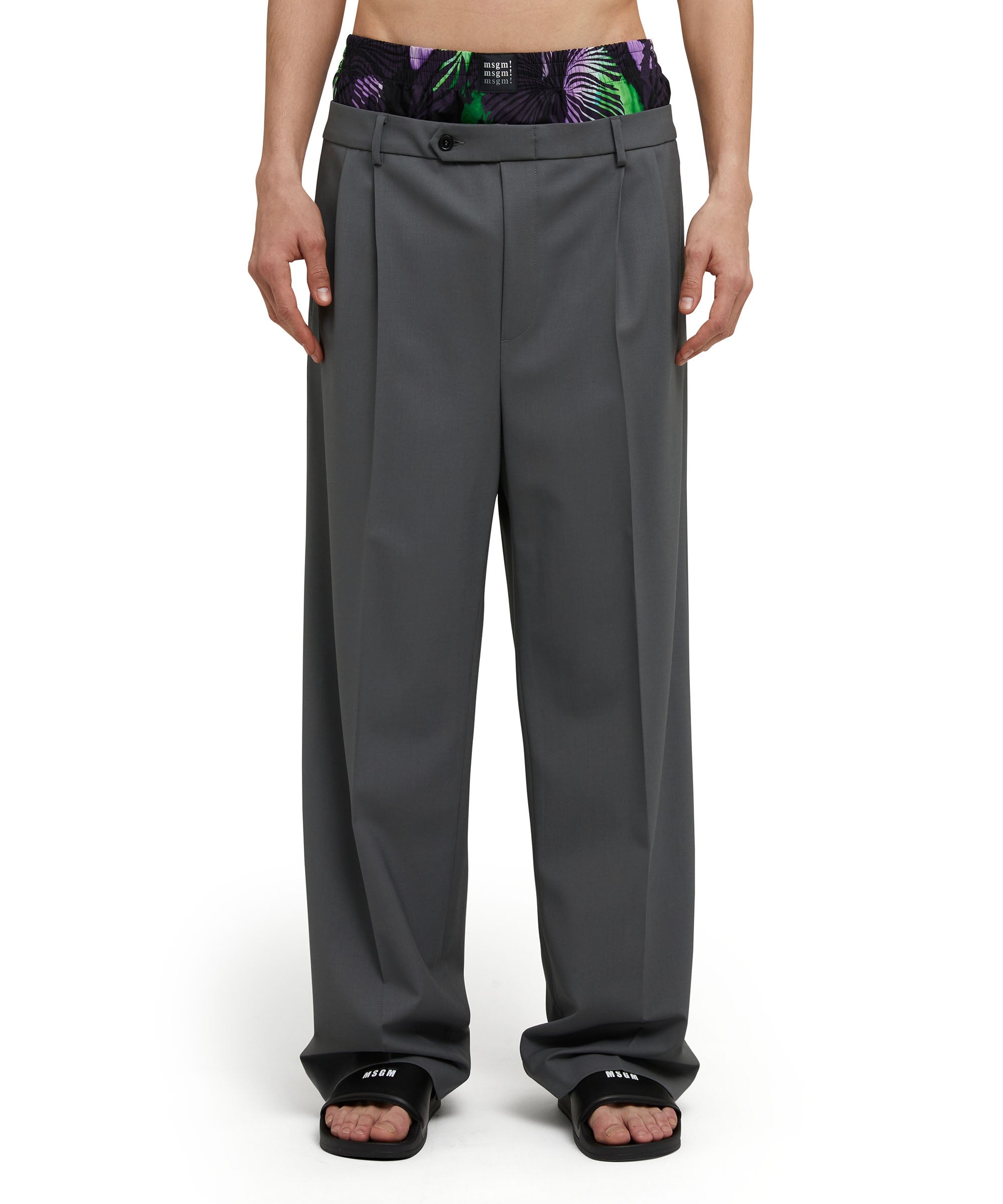 Lightweight wool tailored pants with "hibiscus" boxers incorporated - 1