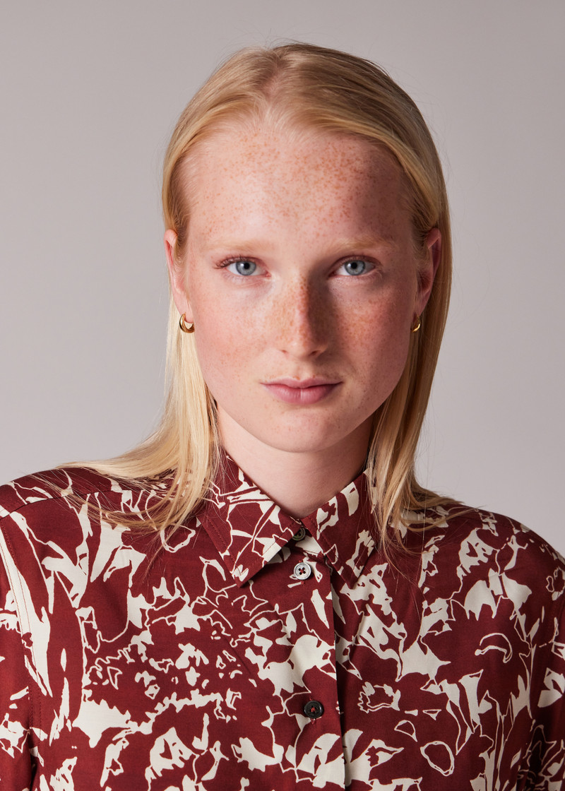 Women's Maroon and Ecru 'Avant Garden' Short-Sleeve Shirt 4