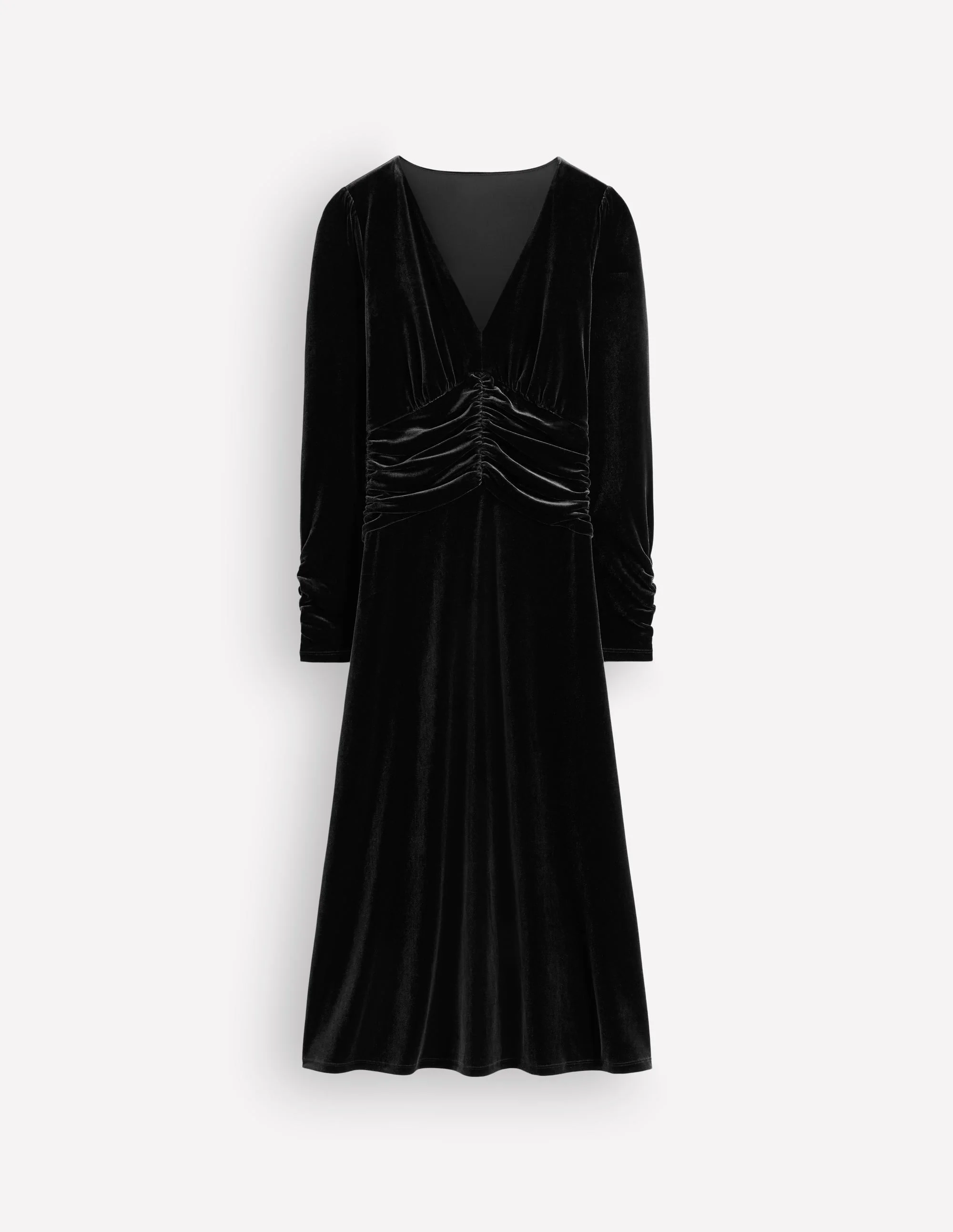 Mya Ruched Velvet Midi Dress-Black Beauty - 1