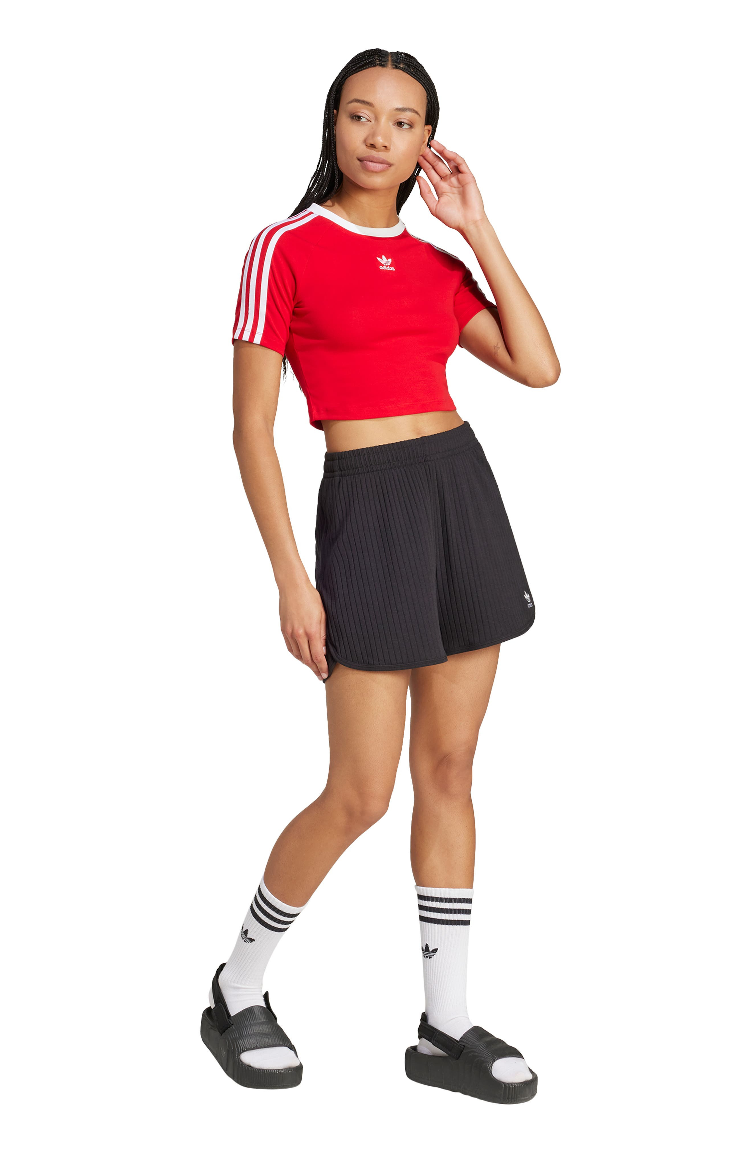 adidas 3-Stripes Baby Tee in Better Scarlet/White at Nordstrom - 5
