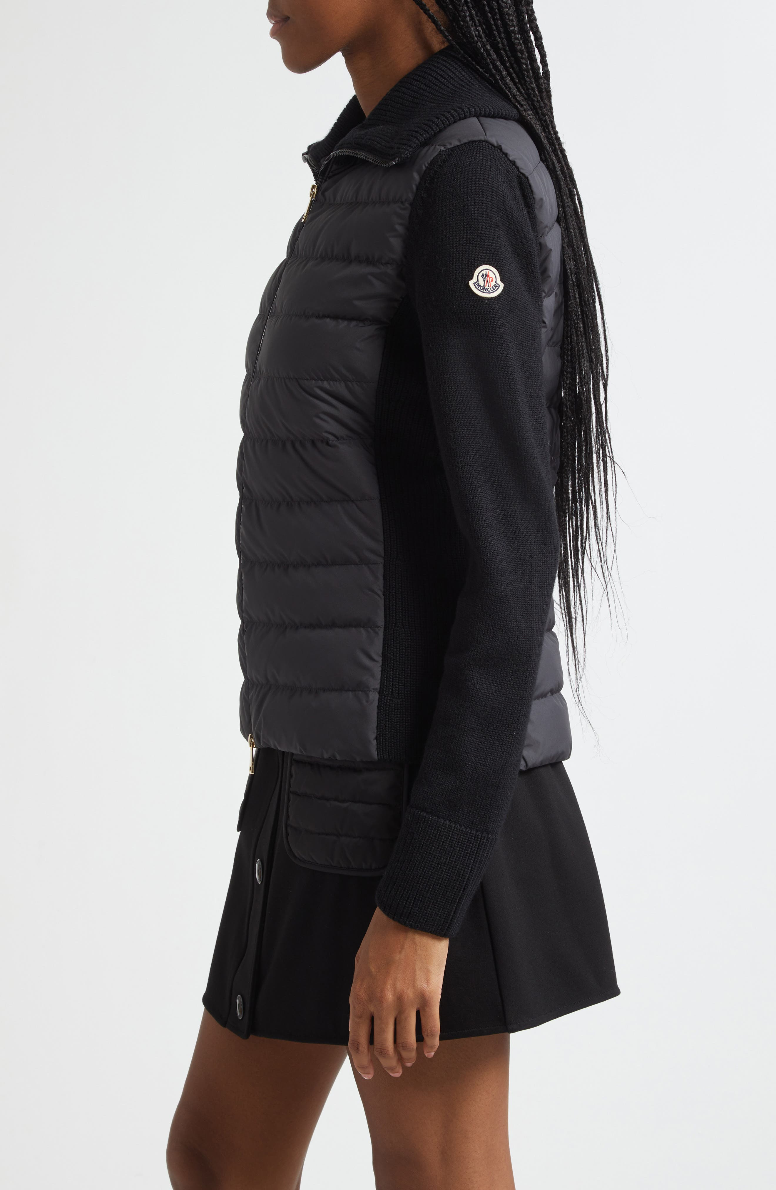 Moncler Virgin Wool Knit & Quilted Down Cardigan in Black at Nordstrom - 4