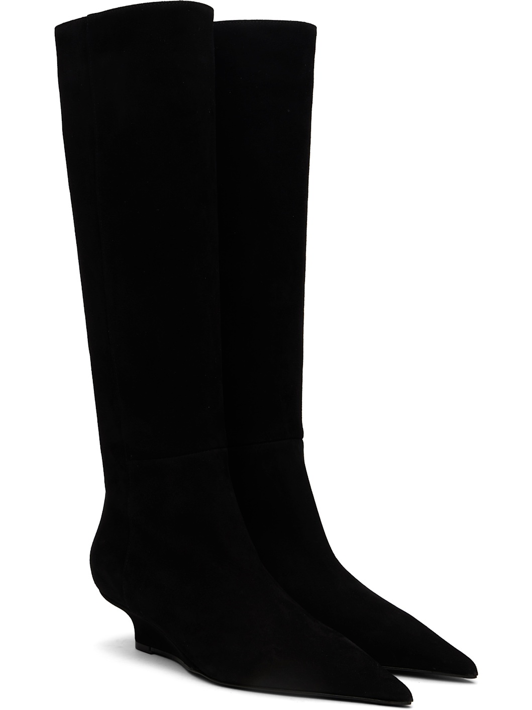 Black Sharp Suede Knee-High Boots - 4