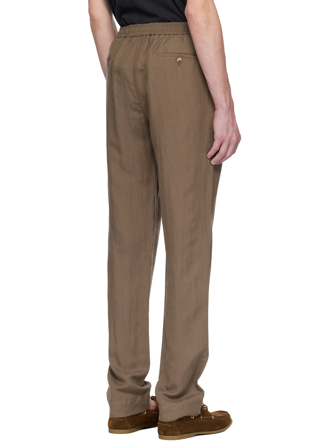 Brown Hand-Tailored Silk-Linen Suit Trousers - 3