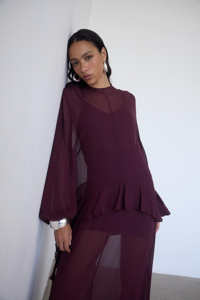 De La Vali TERRAN MAXI DRESS IN EARTH GEORGETTE CHIFFON outlook