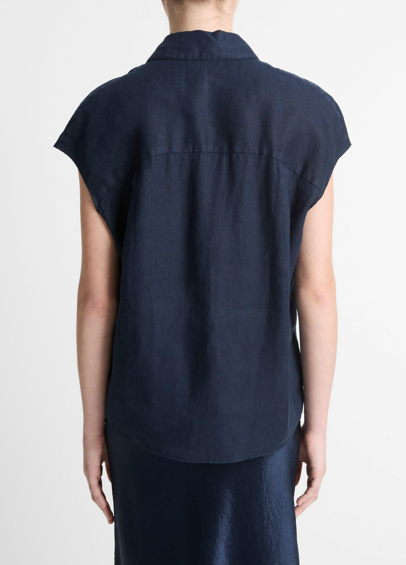 Vince Linen Cap-Sleeve Button-Front Blouse outlook