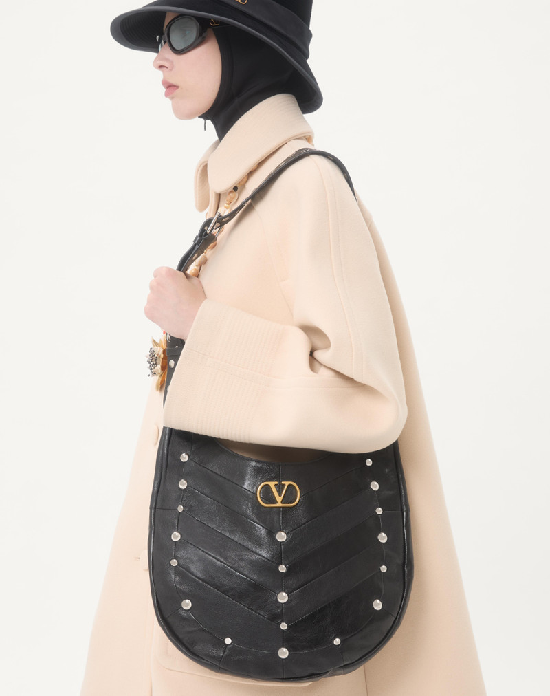 VALENTINO GARAVANI HOBOHO HOBO BAG IN CHEVRON PATTERN NAPPA LEATHER WITH STUDS. 7