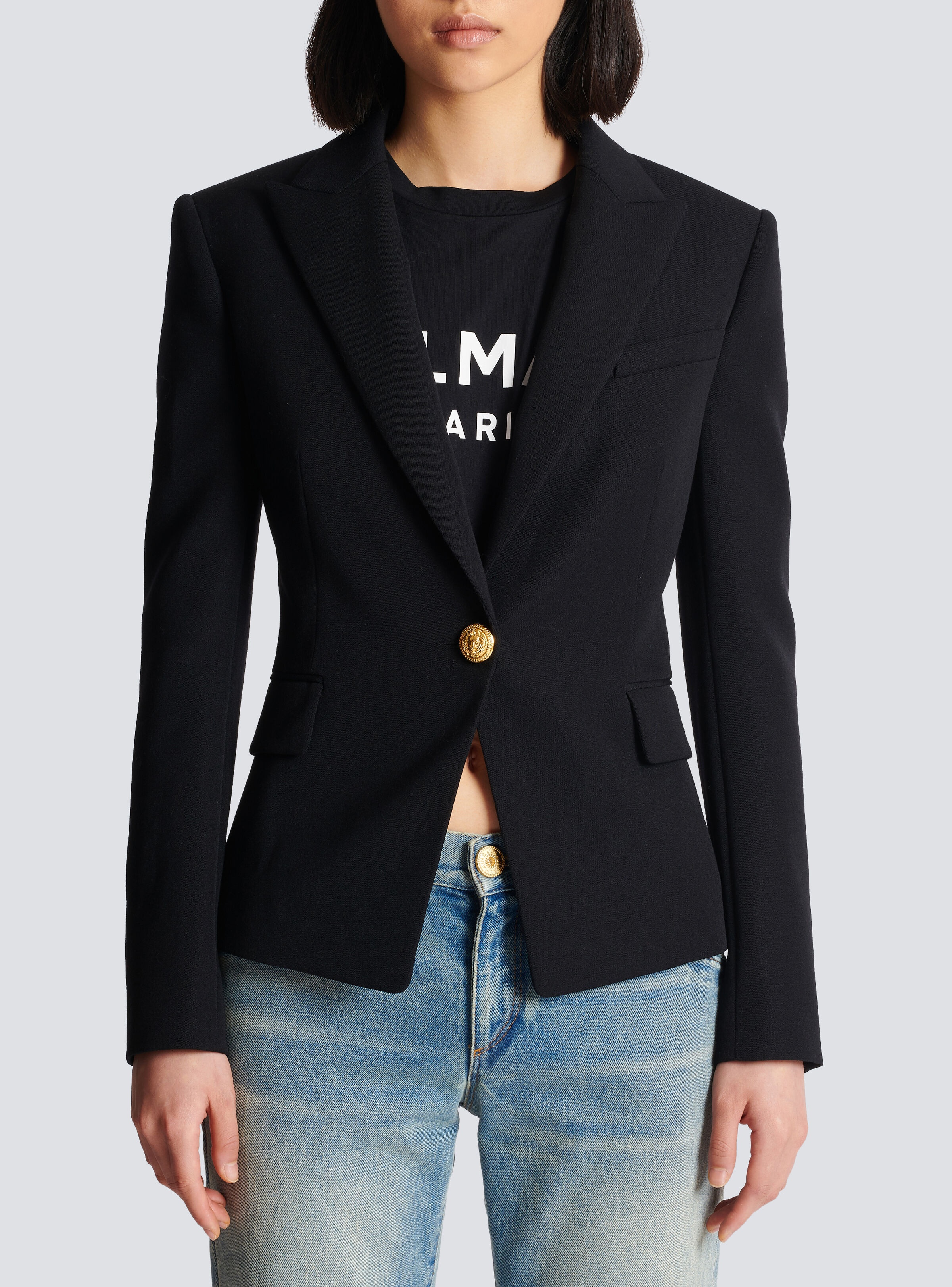 One-button wool blazer - 5