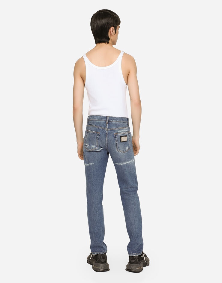 Slim fit stretch denim jeans with subtle abrasions - 3