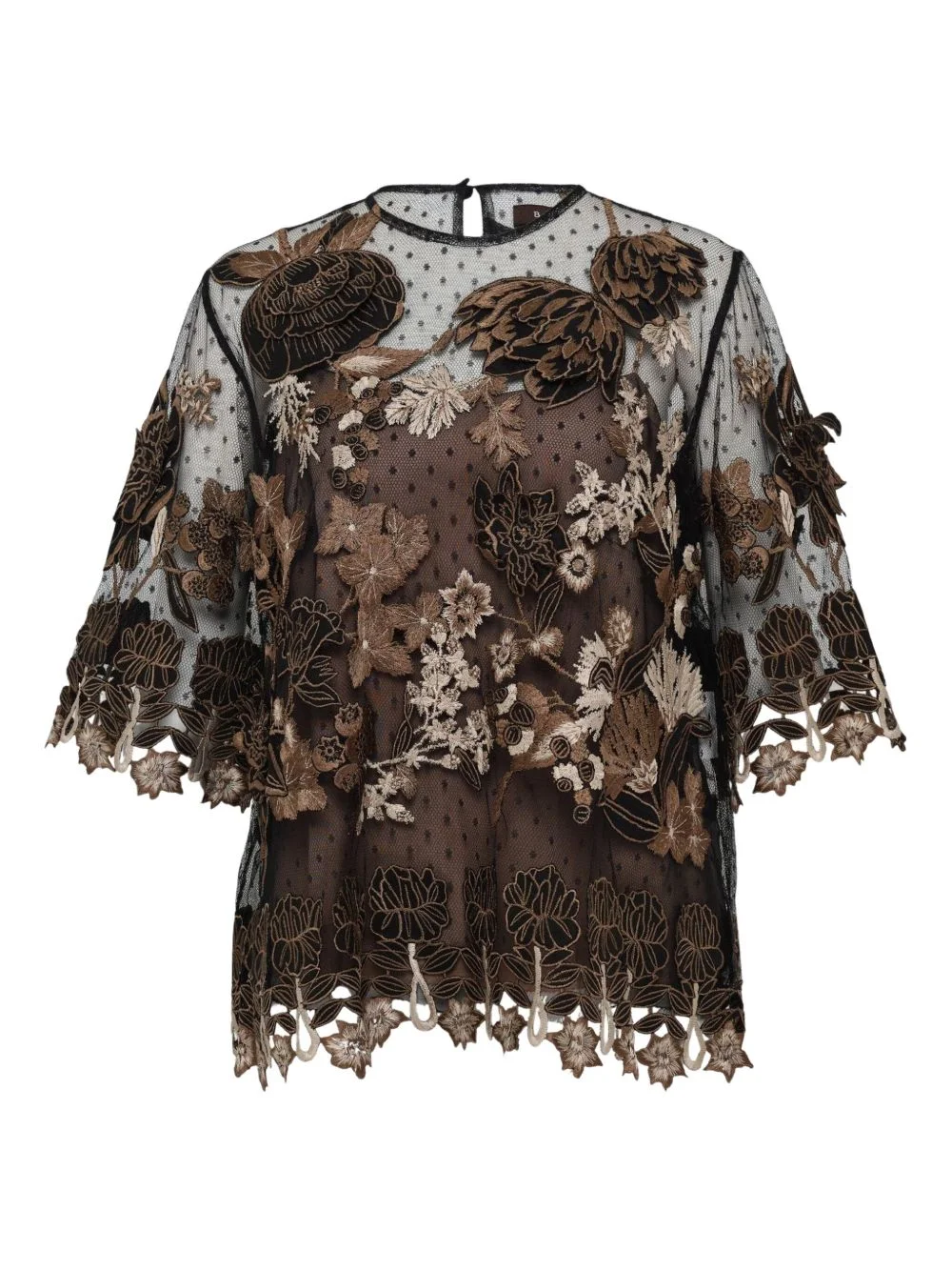 embroidered 3D-applique tulle top - 1