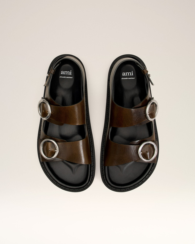 GREEN LEATHER FUSSBET MIDI SANDALS 5