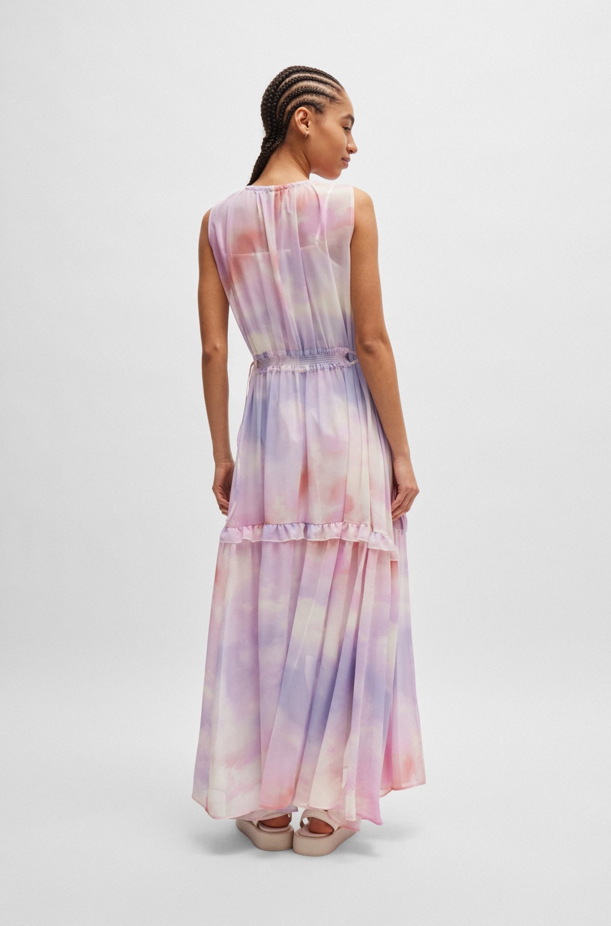 SLEEVELESS REGULAR-FIT PRINTED DRESS WITH FRILL TRIMS - 4