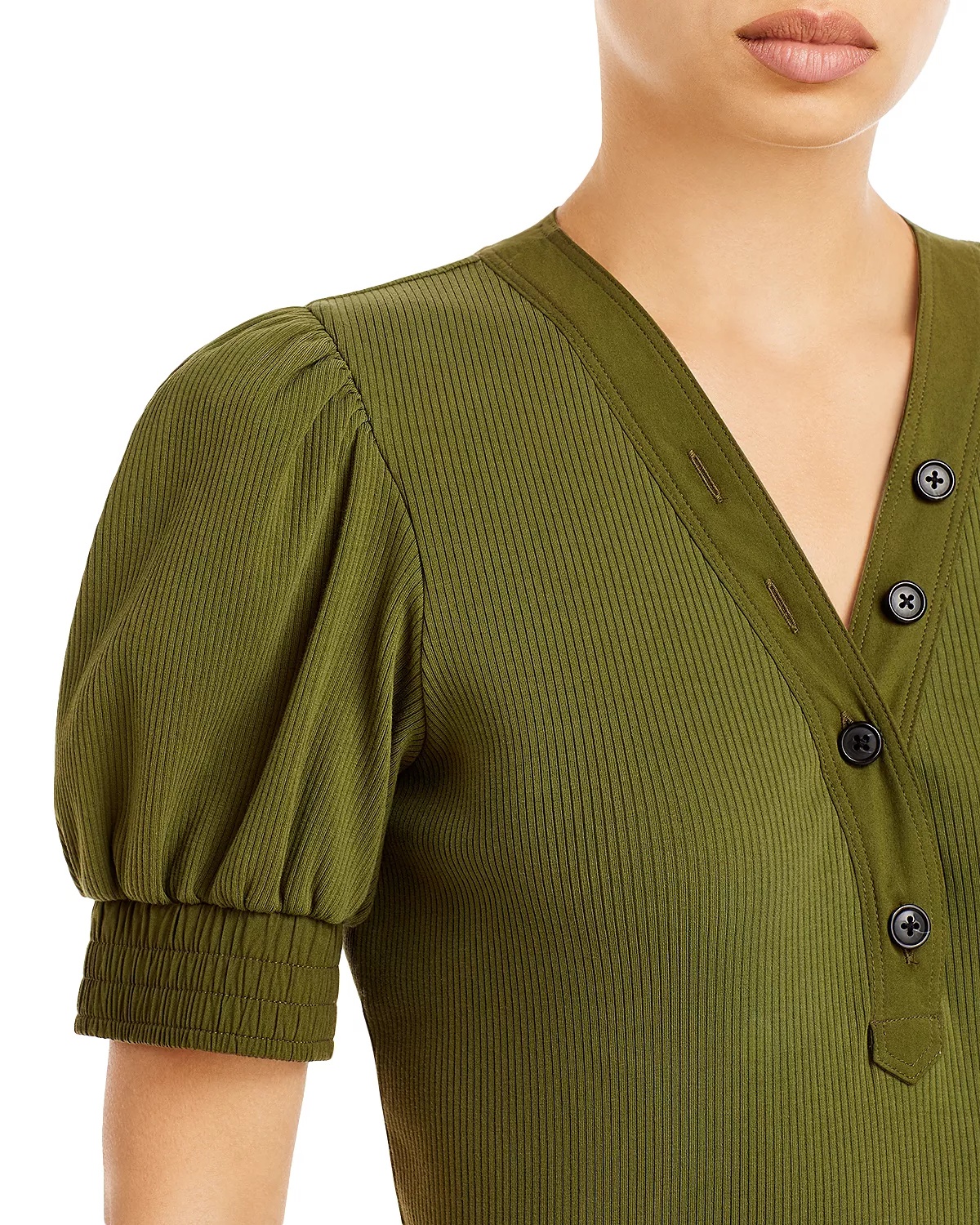 Heather V Neck Puff Sleeve Top - 4