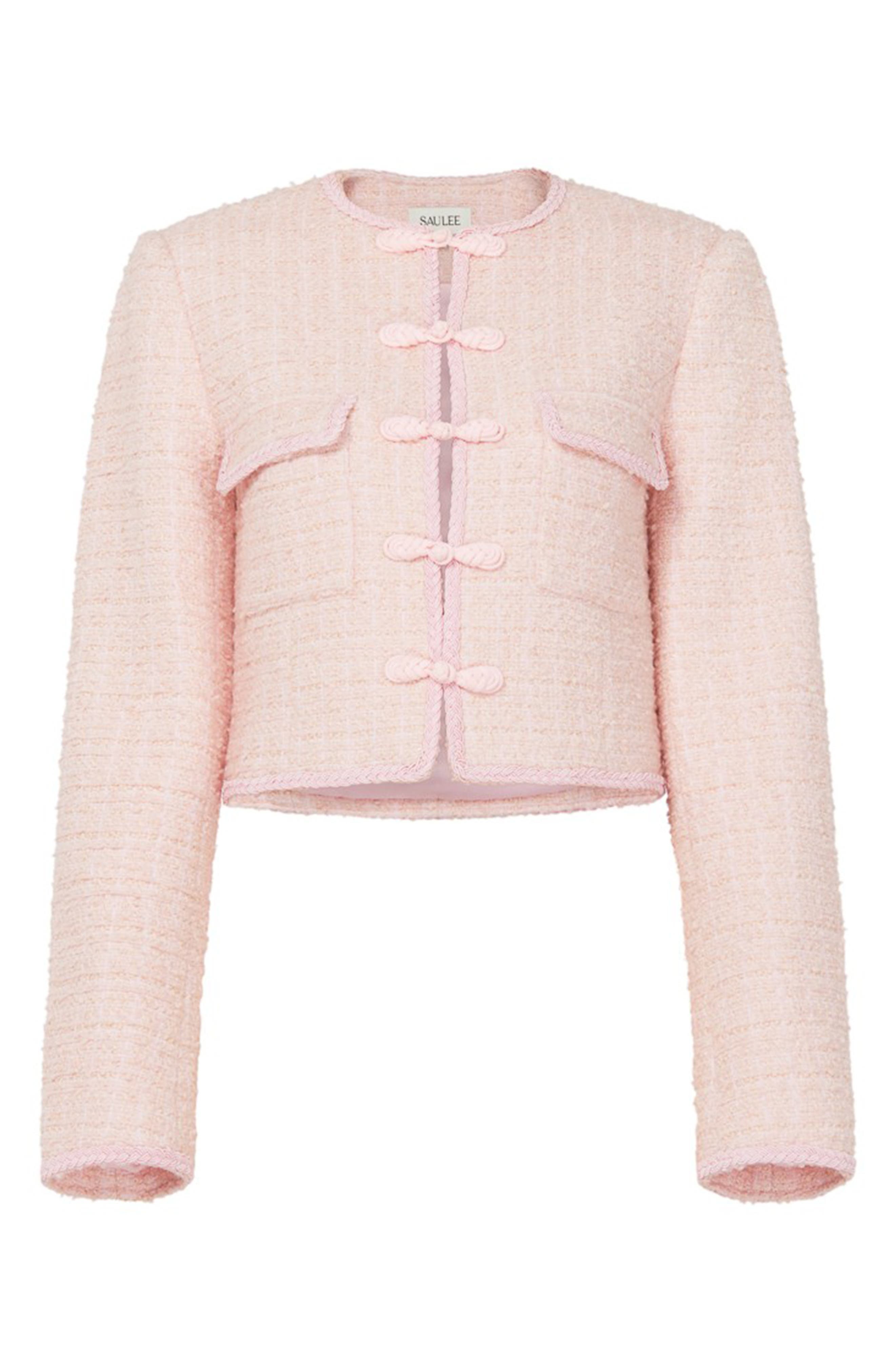 SAU LEE Abbie Metallic Tweed Jacket in Pastel Pink at Nordstrom - 4