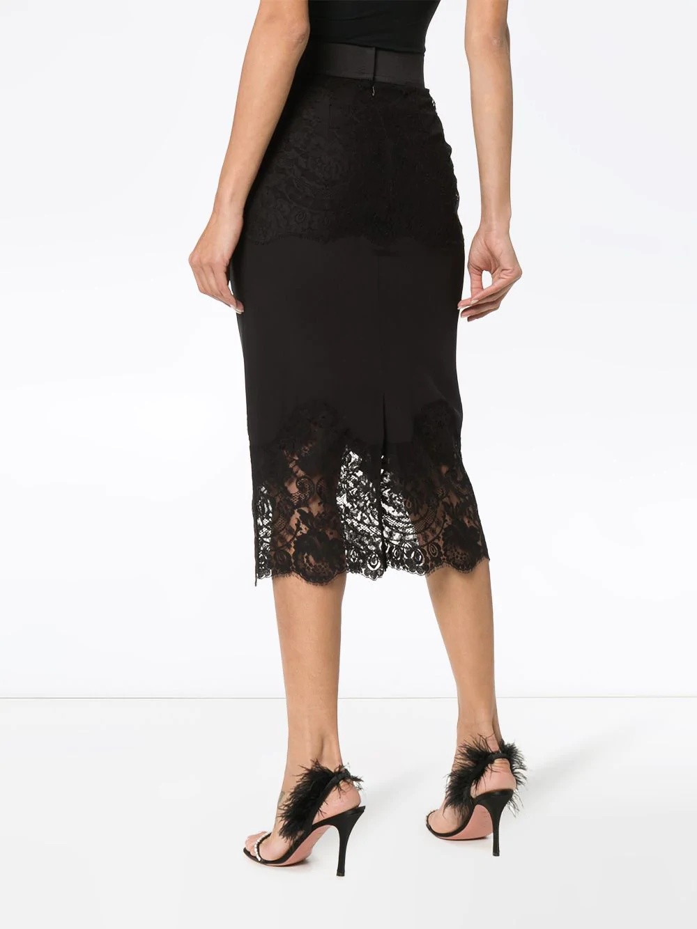 lace-insert pencil skirt - 4