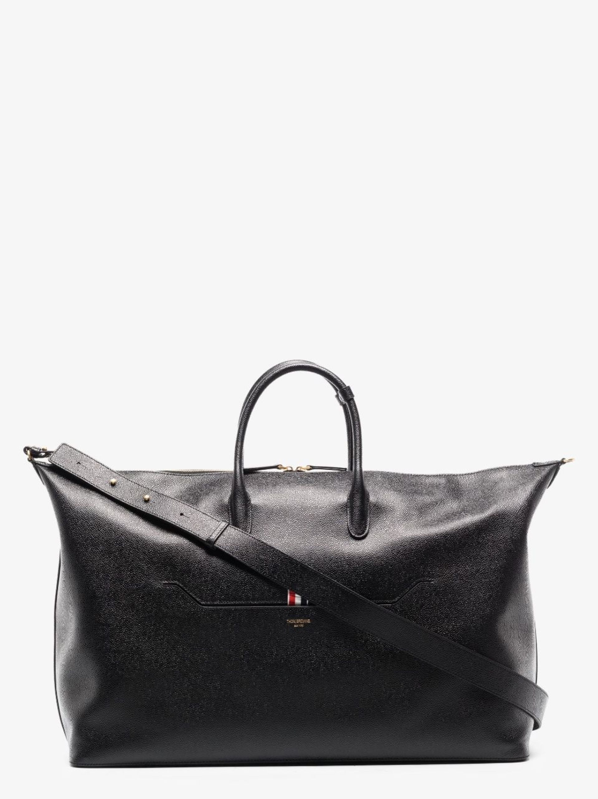 black 4-bar stripe leather holdall bag - 4