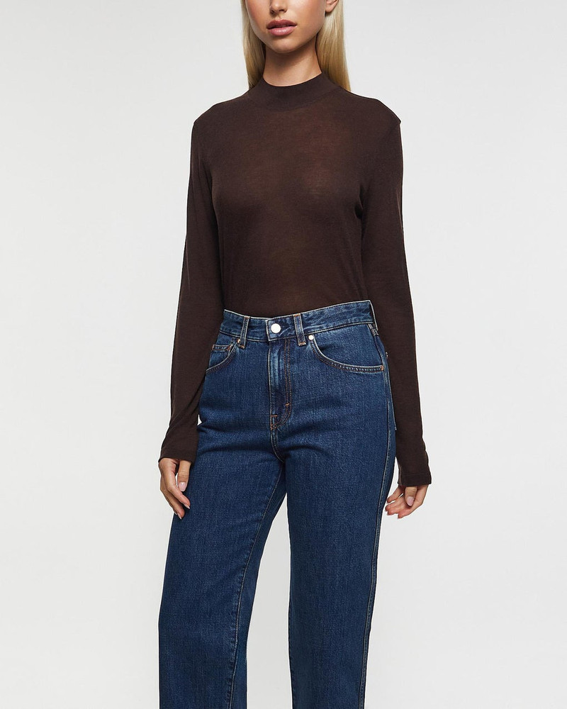 FILIPPA K Top Lyocell Cashmere Mock Neck Brown outlook