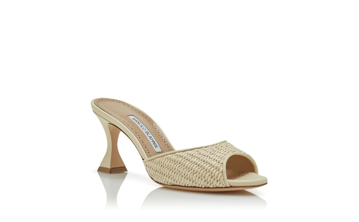 Light Beige Raffia Open Toe Mules - 3