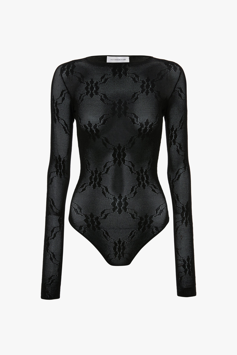 Long Sleeve Backless Bodysuit In Black 1