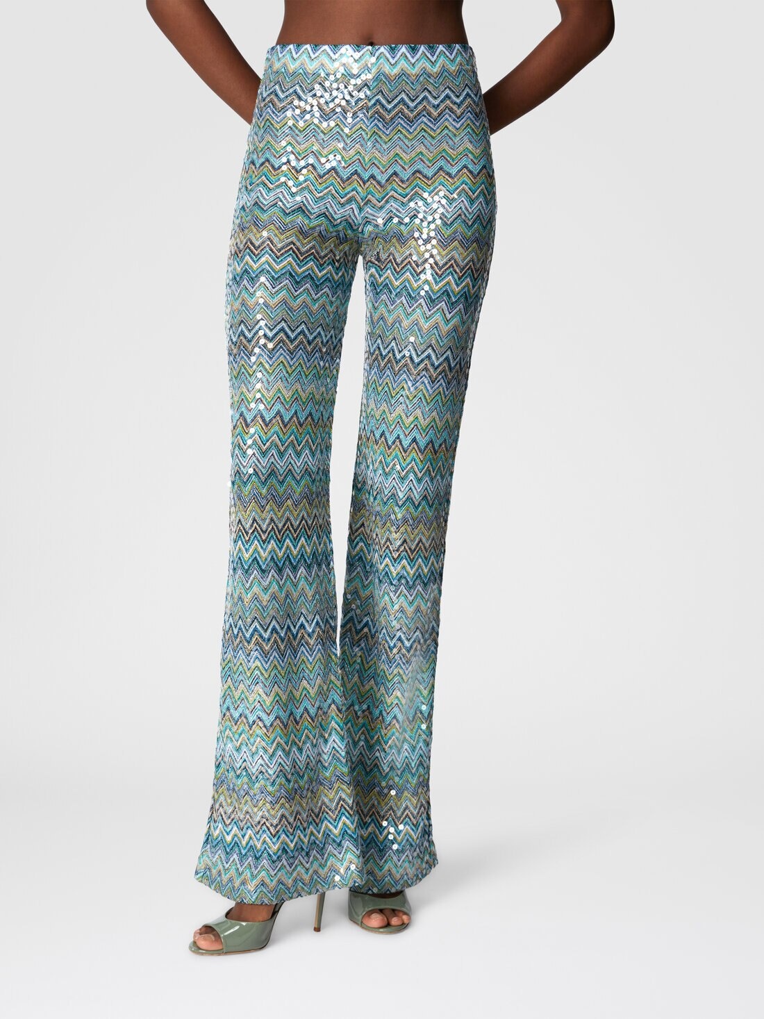 Flare trousers in zig zag lamé viscose with sequins and fringes - 4