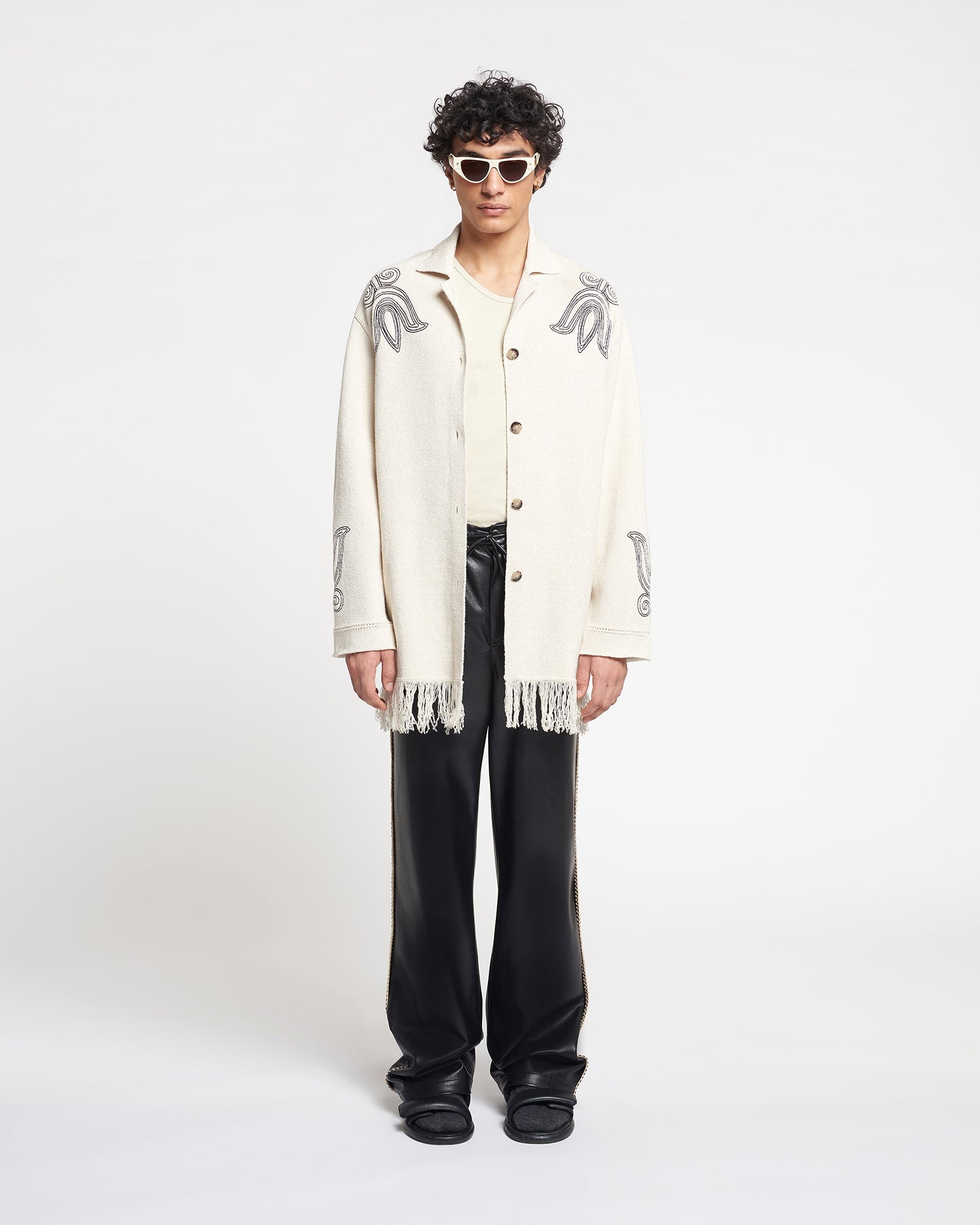 Embroidered Textured-Linen Cardigan - 4