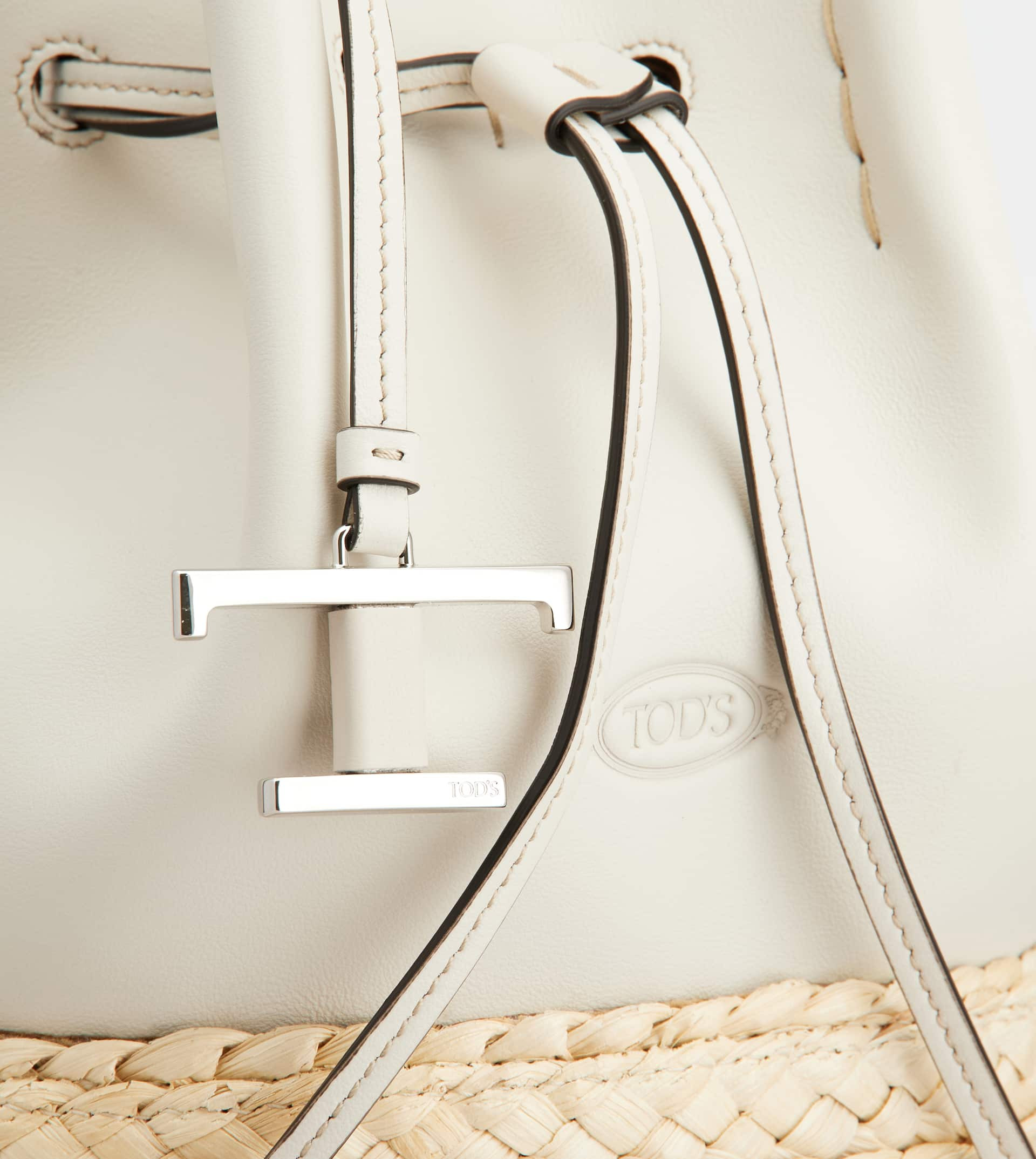 BUCKET BAG IN STRAW AND LEATHER MINI - WHITE, NATURAL - 4