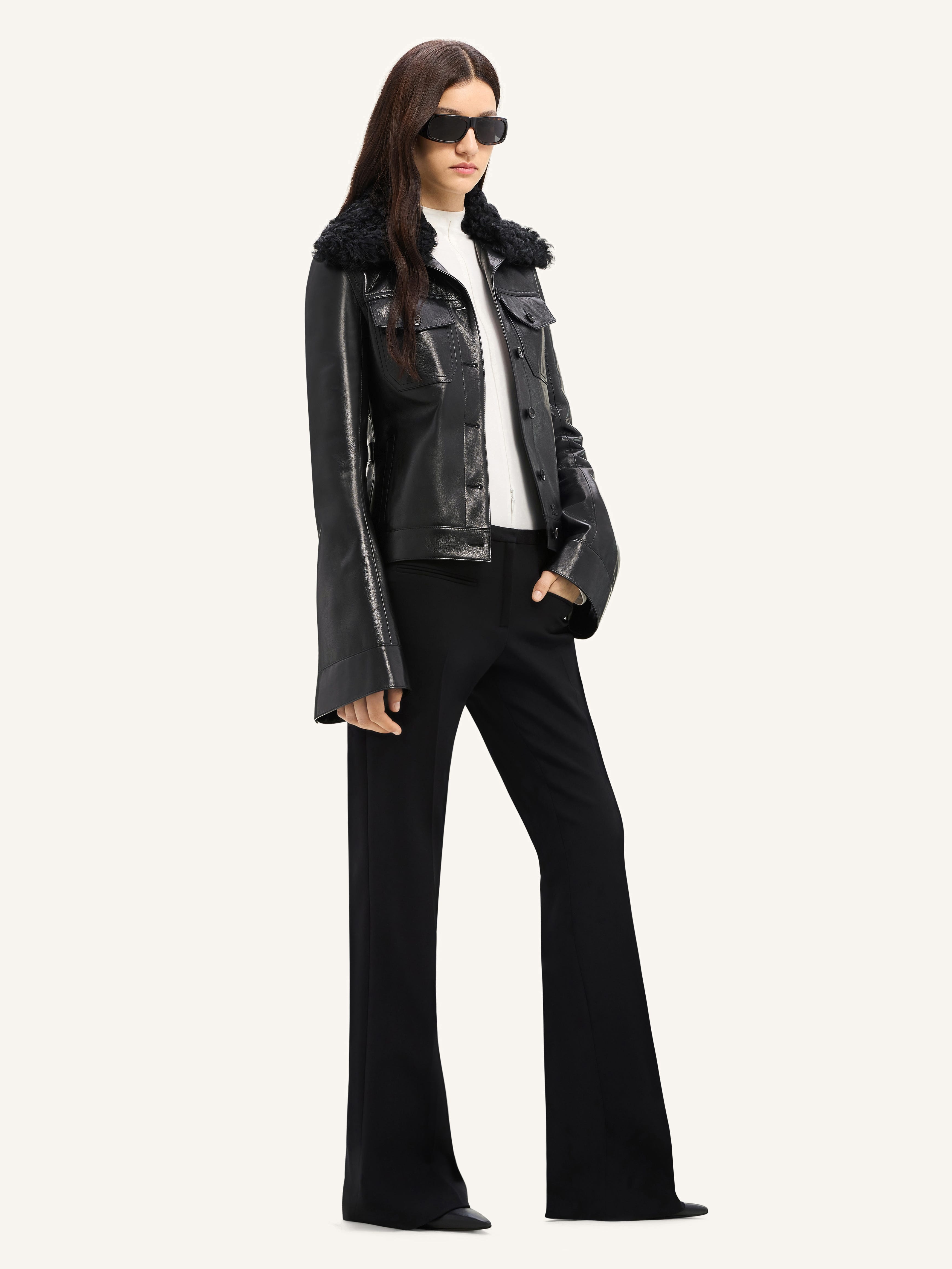 SHEARLING COLLAR LEATHER JACKET - 3