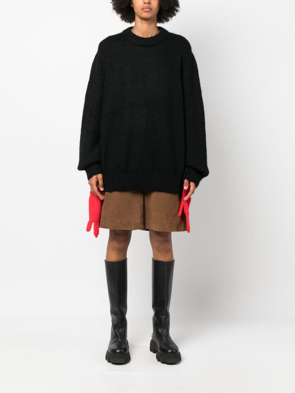 glove-sleeves waffle-knit jumper - 3