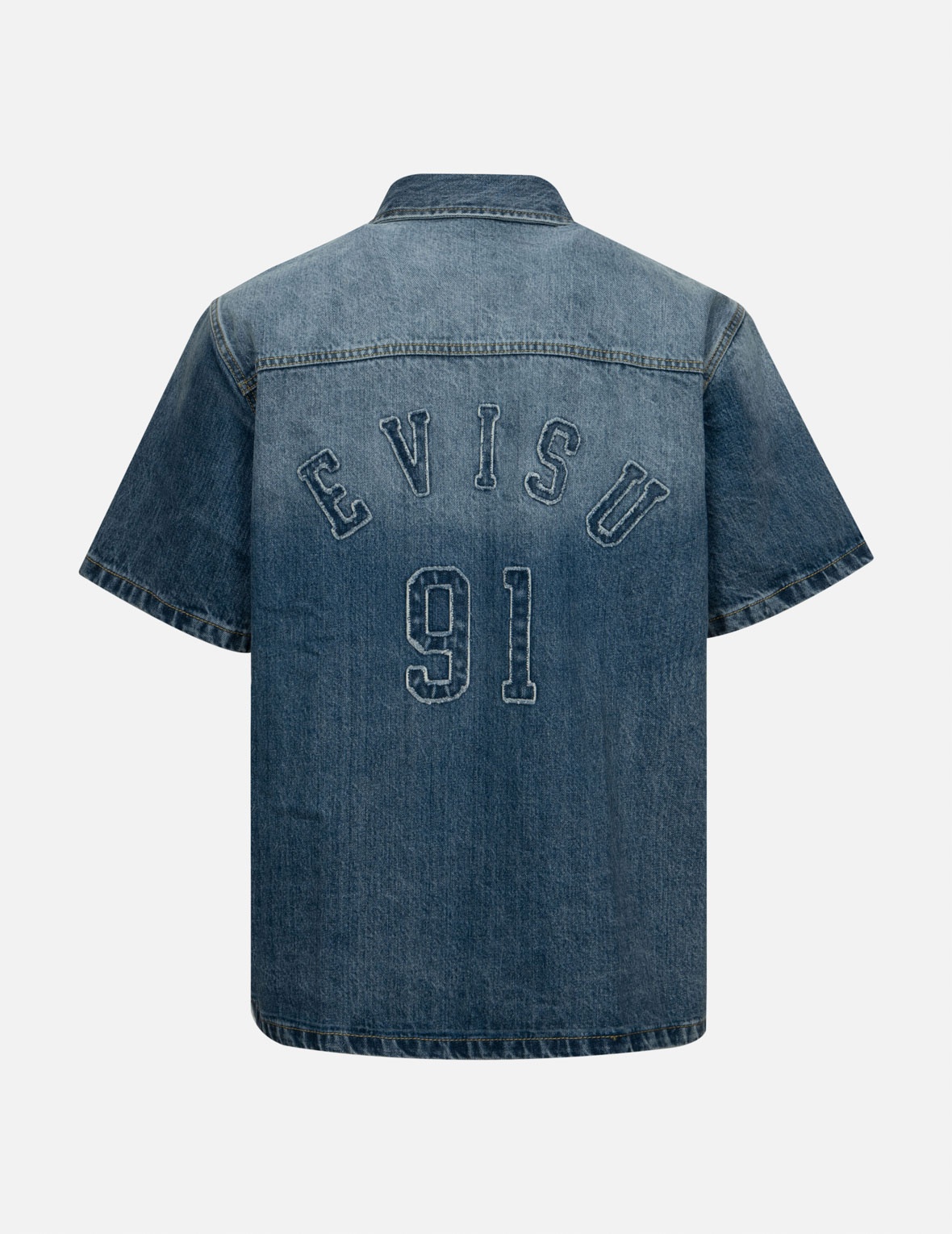 SEAGULL AND LOGO APPLIQUÉ EMBROIDERY BOXY DENIM SHORT-SLEEVES SHIRT - 2