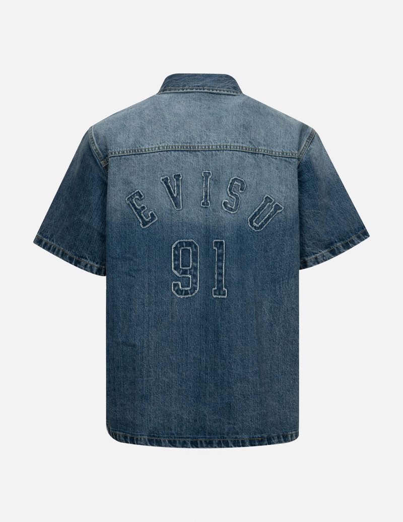 EVISU SEAGULL AND LOGO APPLIQUÉ EMBROIDERY BOXY DENIM SHORT-SLEEVES SHIRT outlook