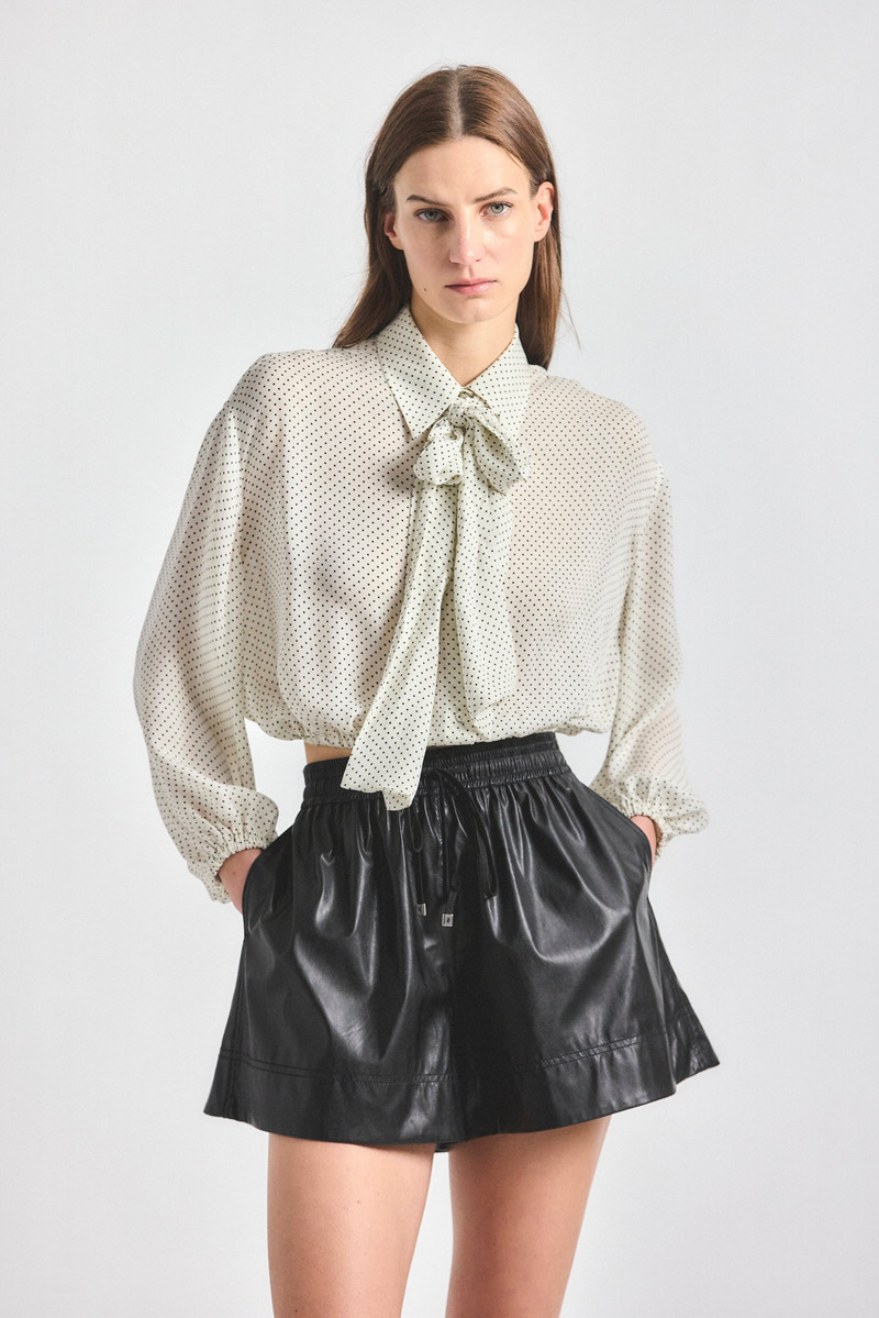 EMILY TIE NECK BLOUSE - MARSHMALLOW/BLACK 1