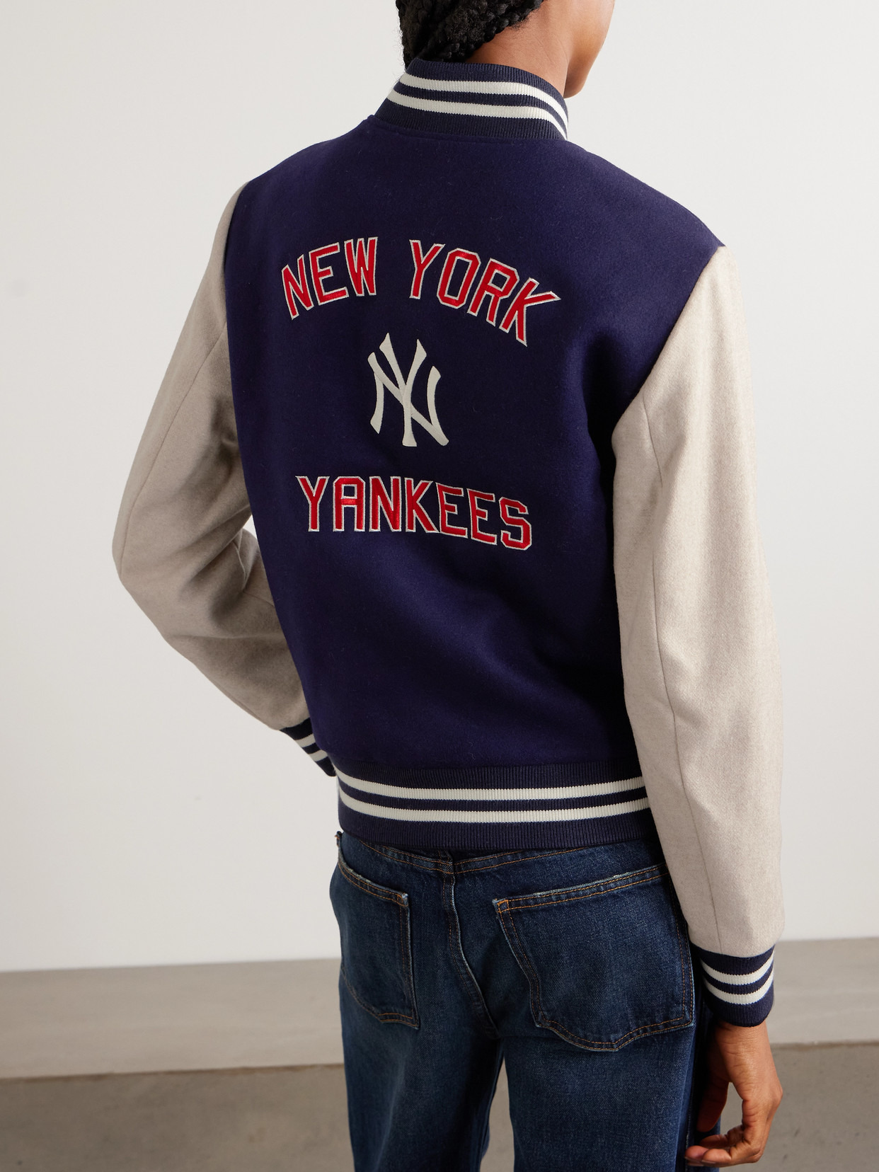 + New York Yankees Champions Embroidered Wool-felt Bomber Jacket - 3