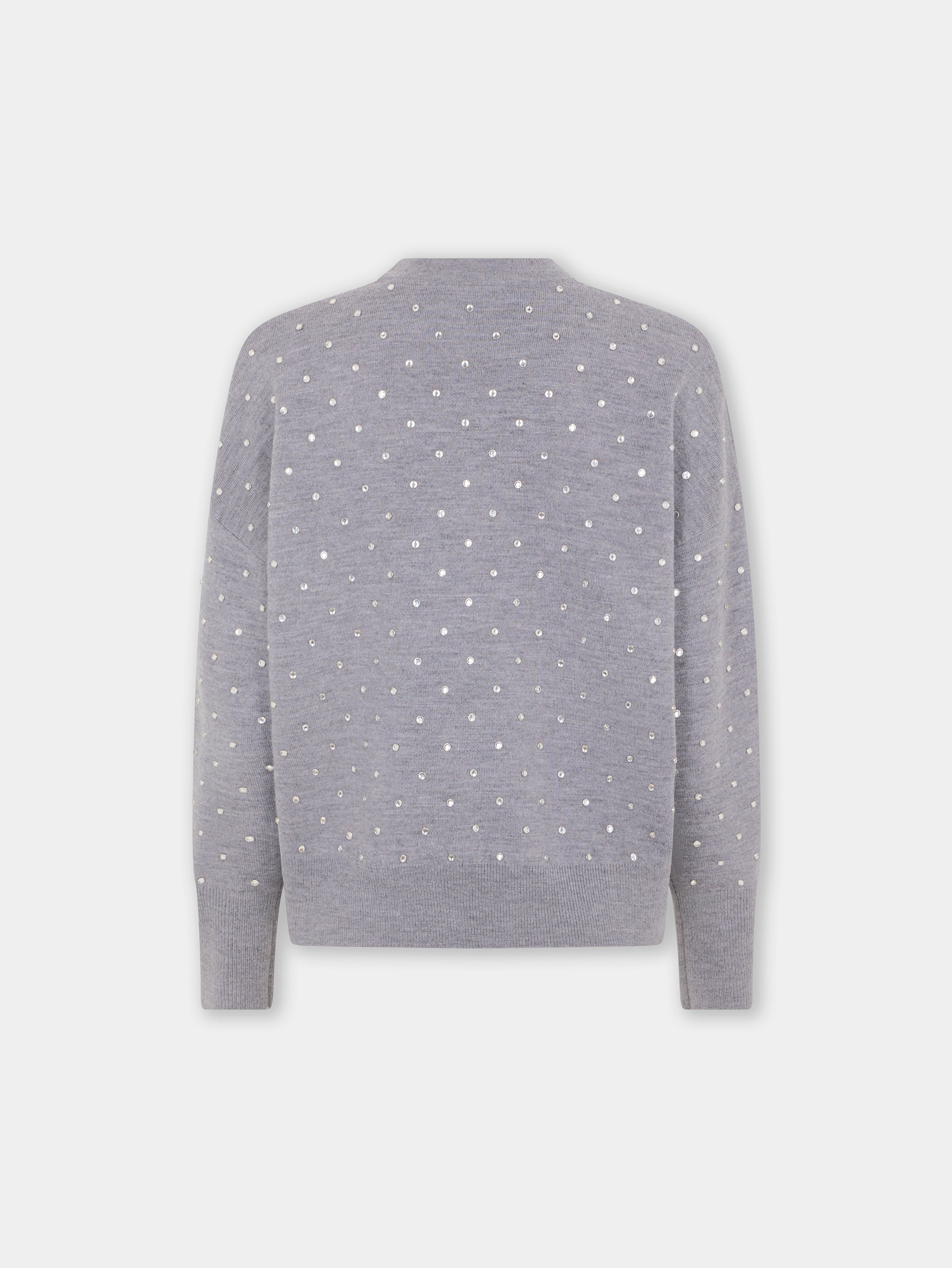 GREY CRYSTAL-EMBELLISHED SWEATER IN WOOL - 6