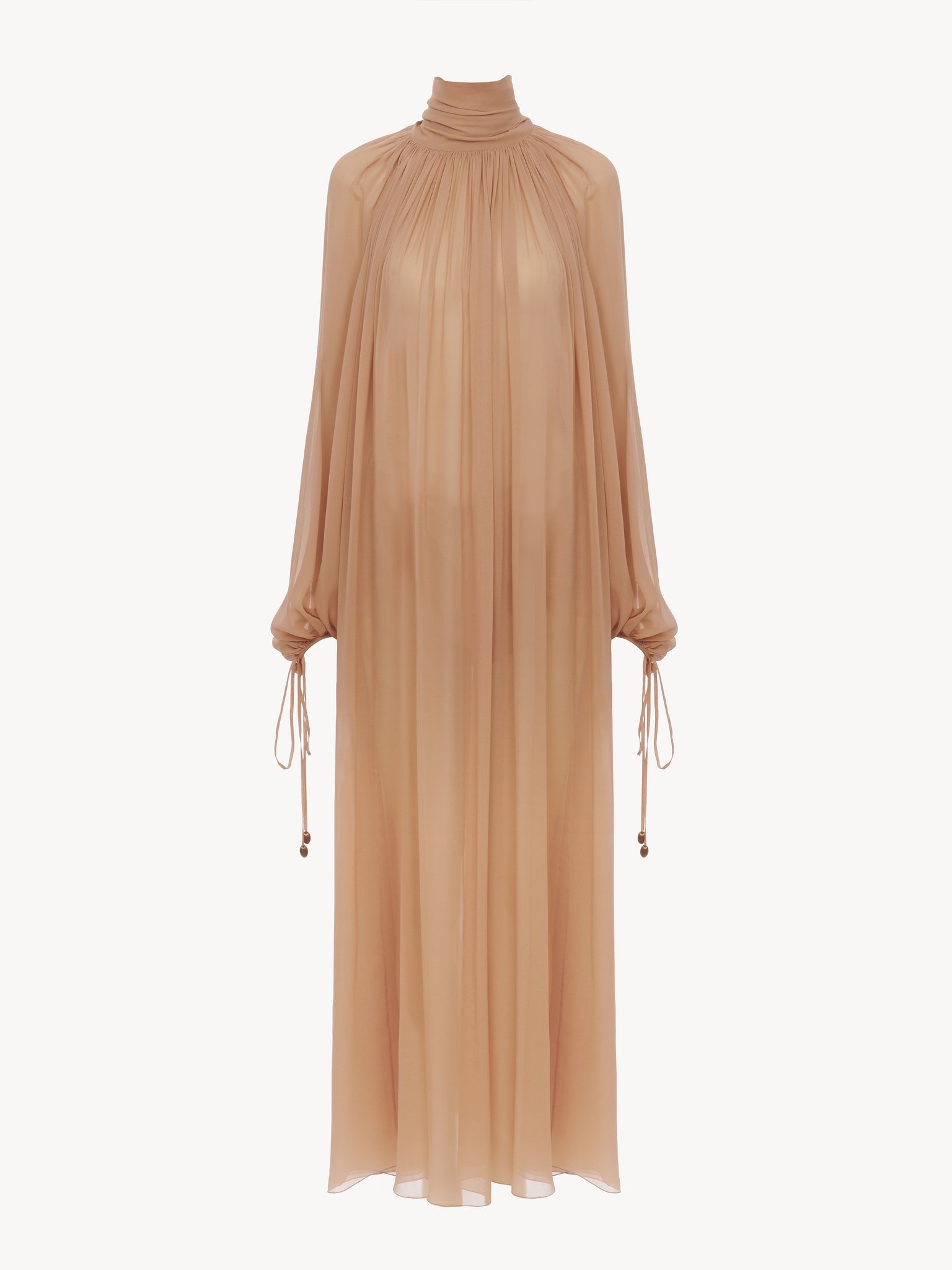 MOCK-NECK GATHERED LONG DRESS IN SILK GEORGETTE - 2