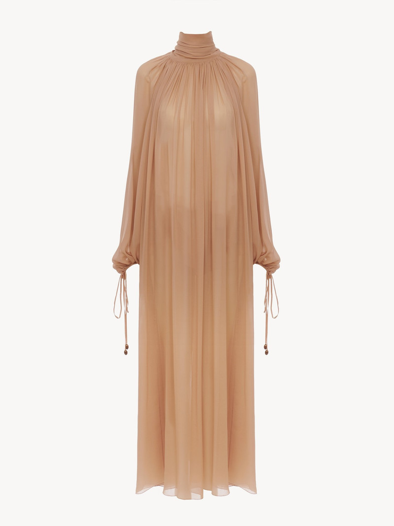 Chloé MOCK-NECK GATHERED LONG DRESS IN SILK GEORGETTE outlook
