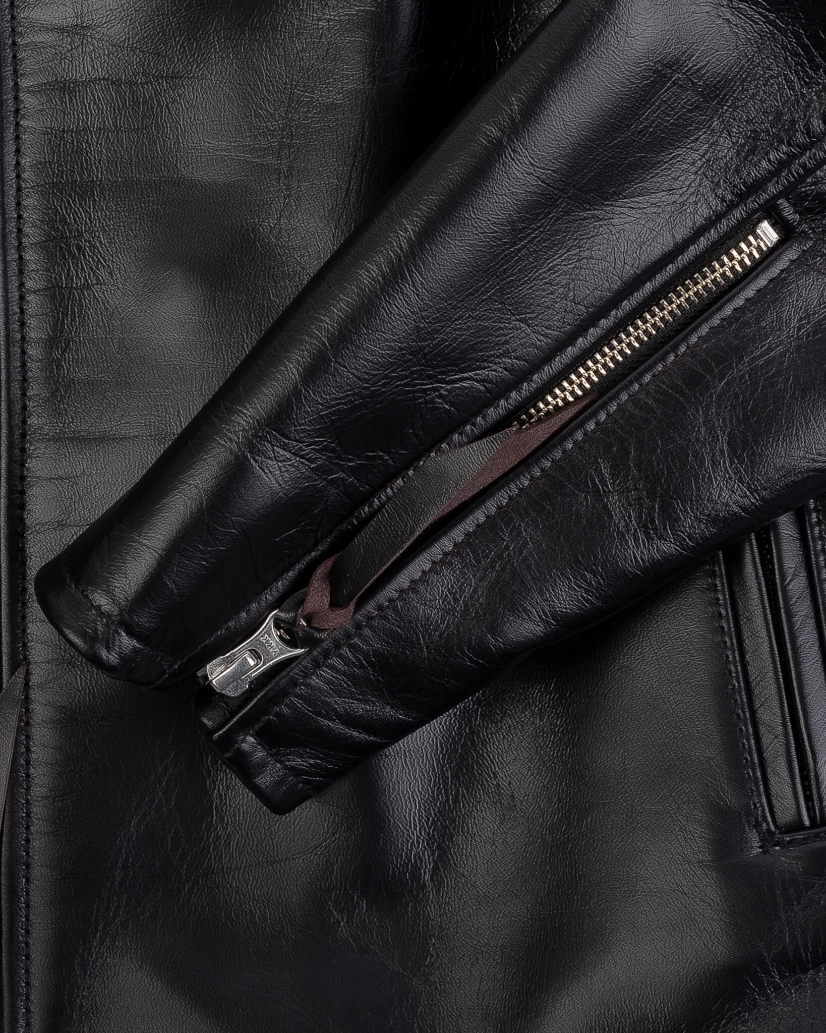 IHJ-54-BLK Japanese Horsehide Rider’s Jacket with Collar - Black (Tea-Core Dyed) - 14