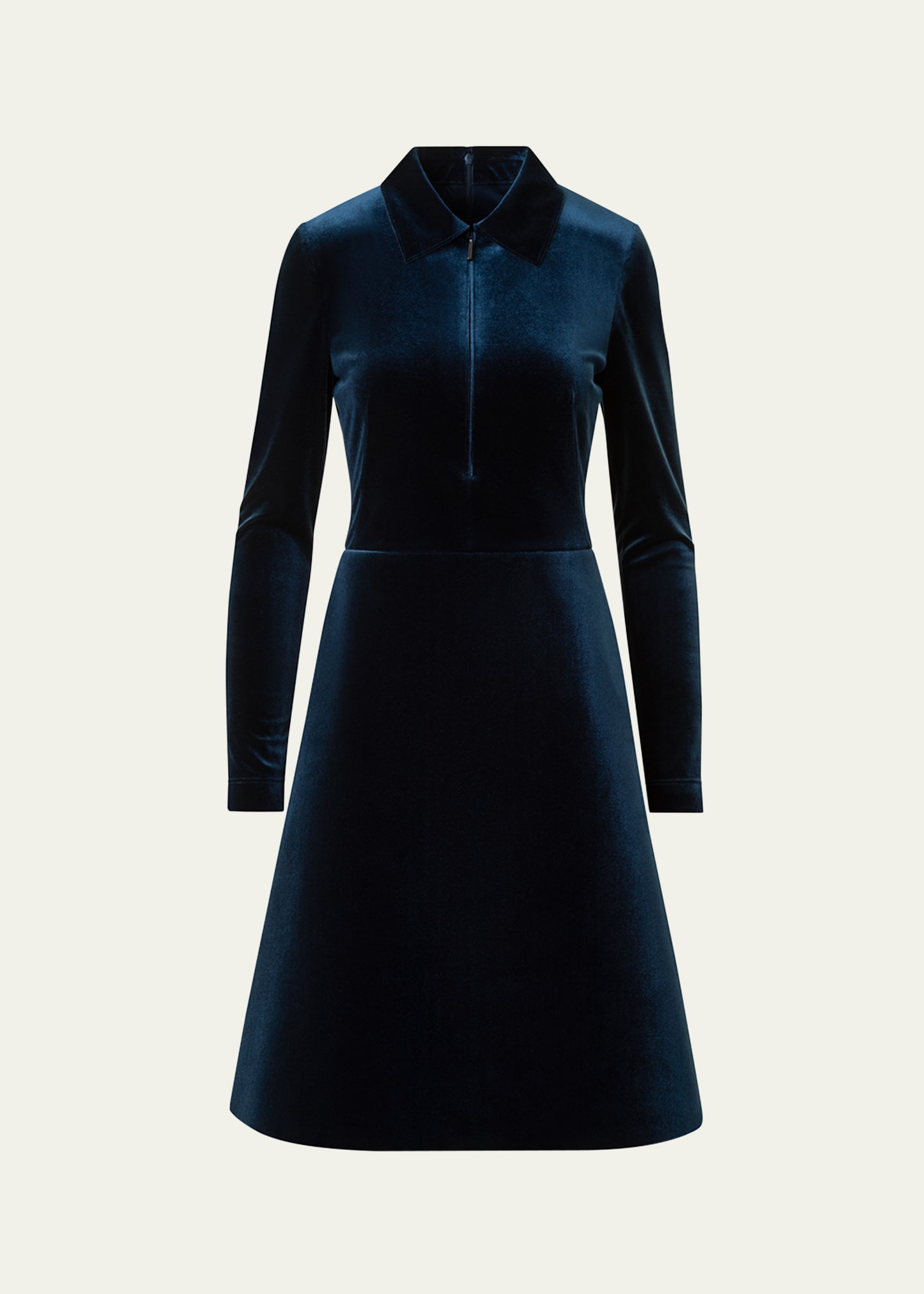 Long-Sleeve Neoprene Velvet A-Line Shirtdress - 1