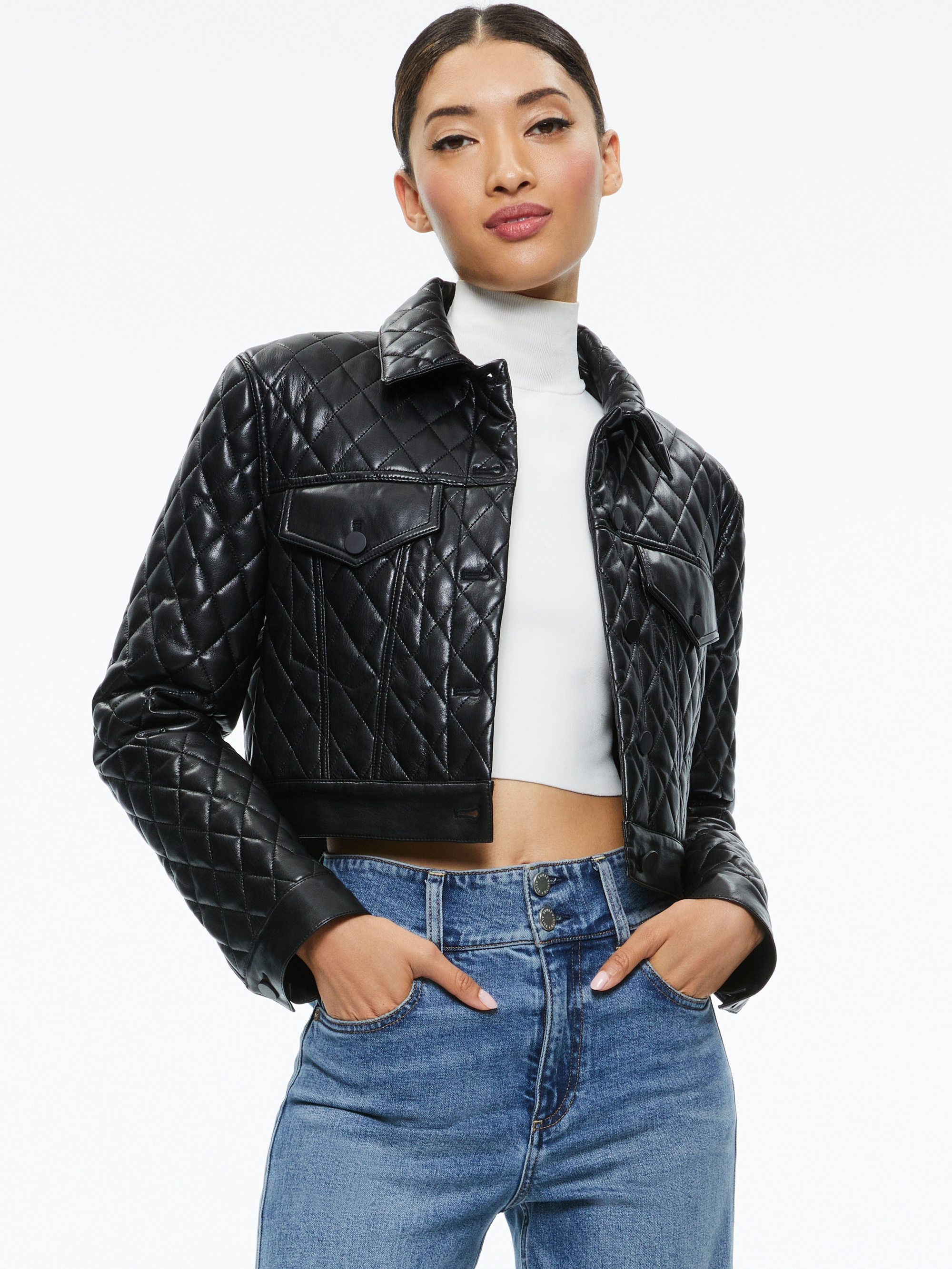CHLOE QUILTED VEGAN LEATHER CROPPED JACKET - 2