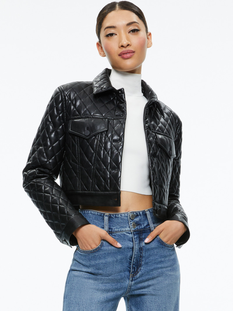 Alice + Olivia CHLOE QUILTED VEGAN LEATHER CROPPED JACKET outlook