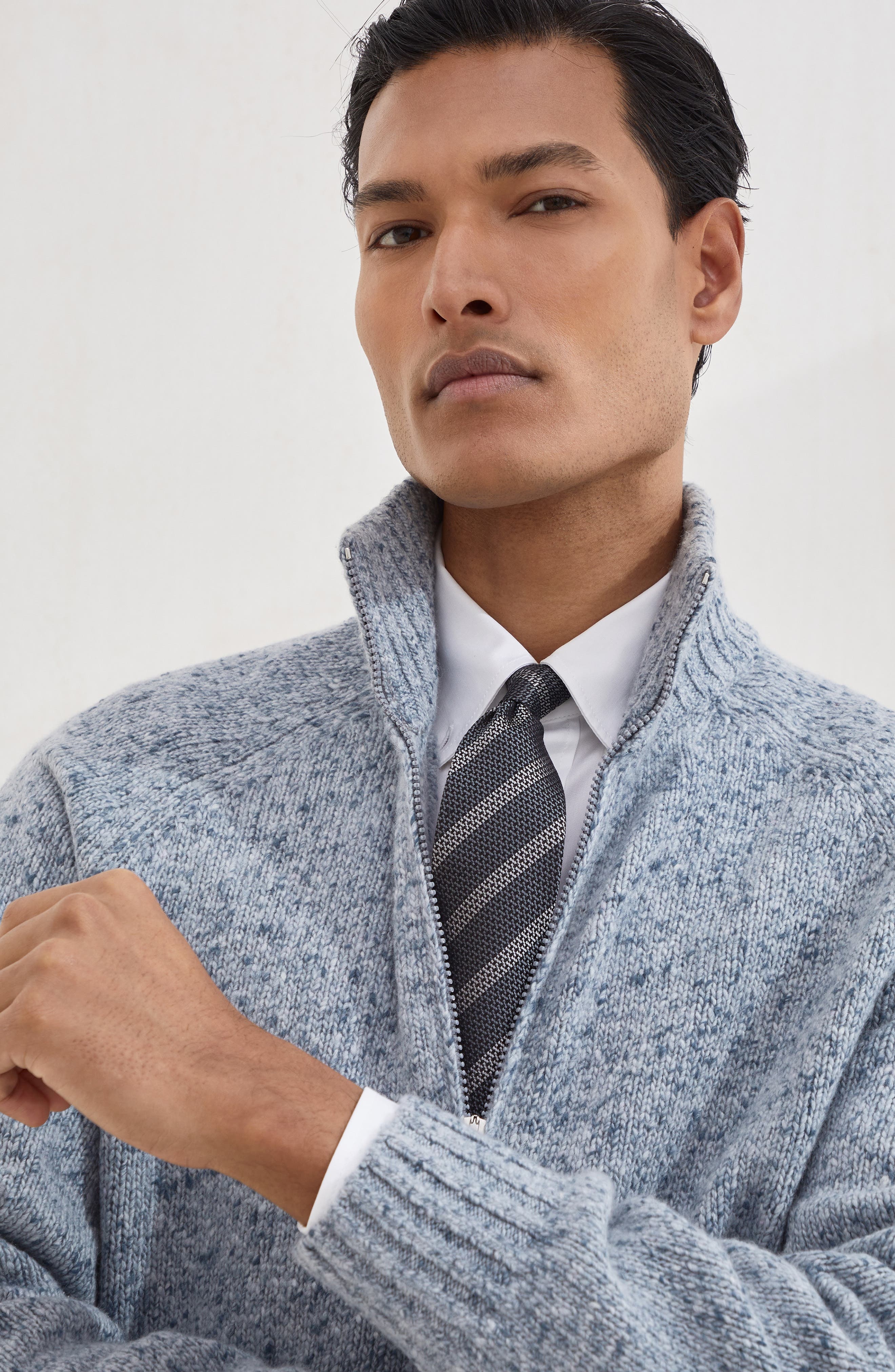 Brunello Cucinelli Striped silk necktie in Medium Grey at Nordstrom - 4