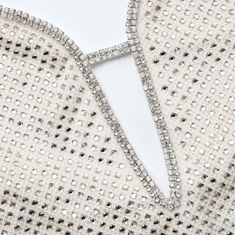 chinese dress ladies Self-Portrait - Kjoler - Square Rhinestone Fishnet Midi Dress - Cream main image 0