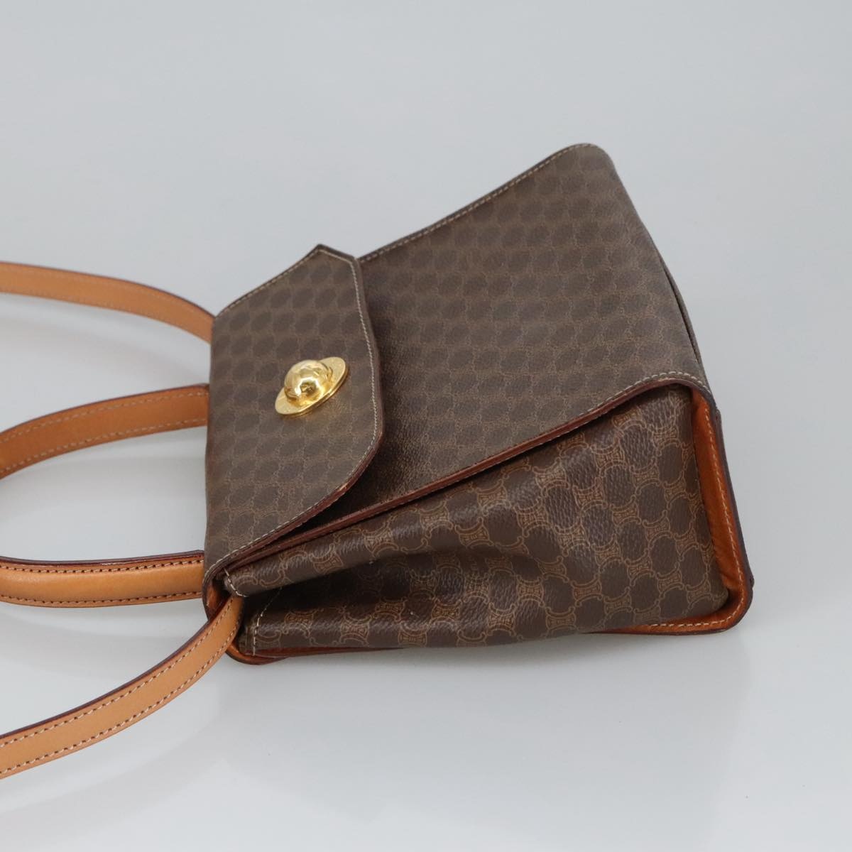 CELINE Macadam Canvas Hand Bag Pvc Leather Brown Gold - 3