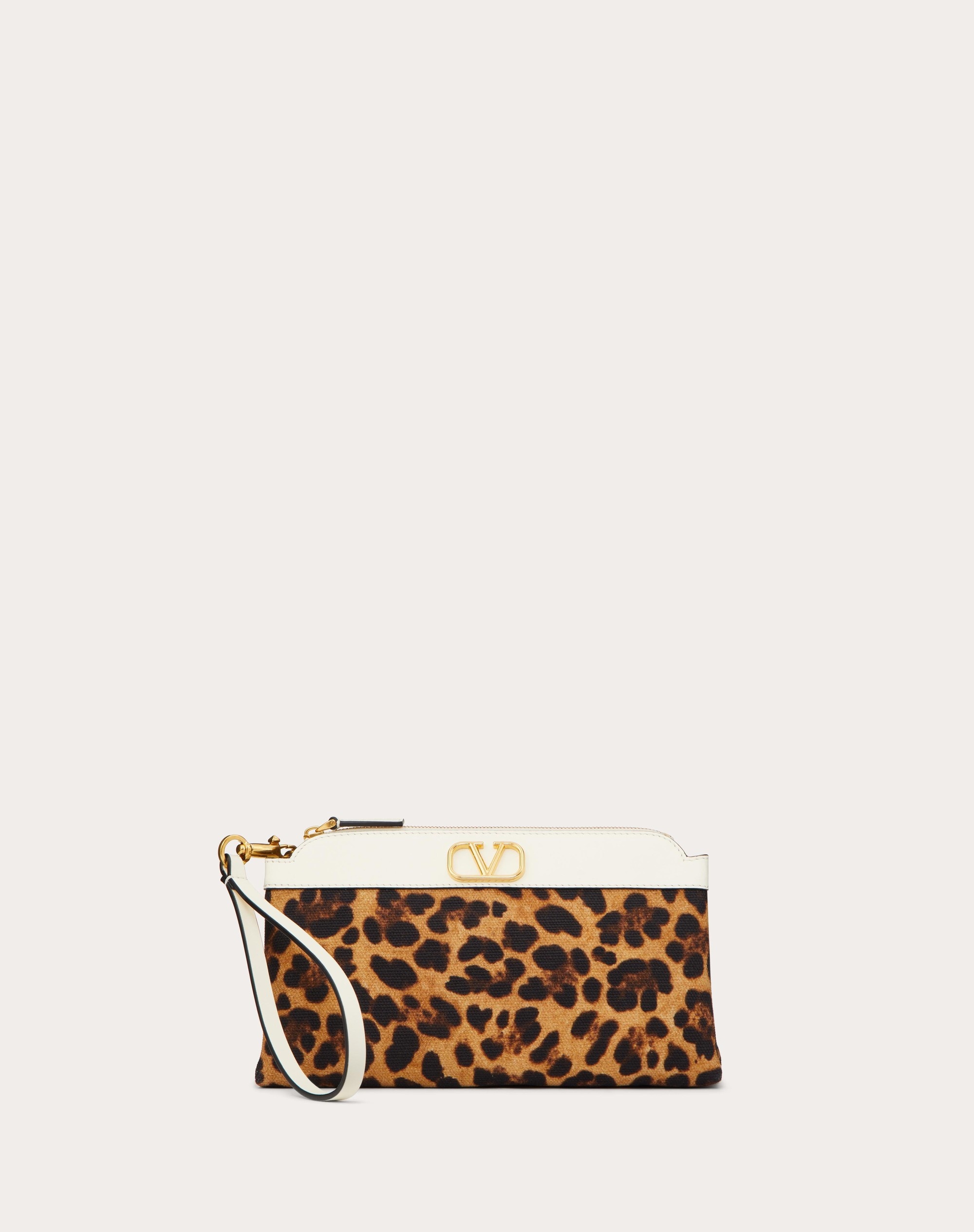 VALENTINO GARAVANI ESCAPE CLUTCH BAG IN CANVAS WITH ANIMALIER PRINT - 1