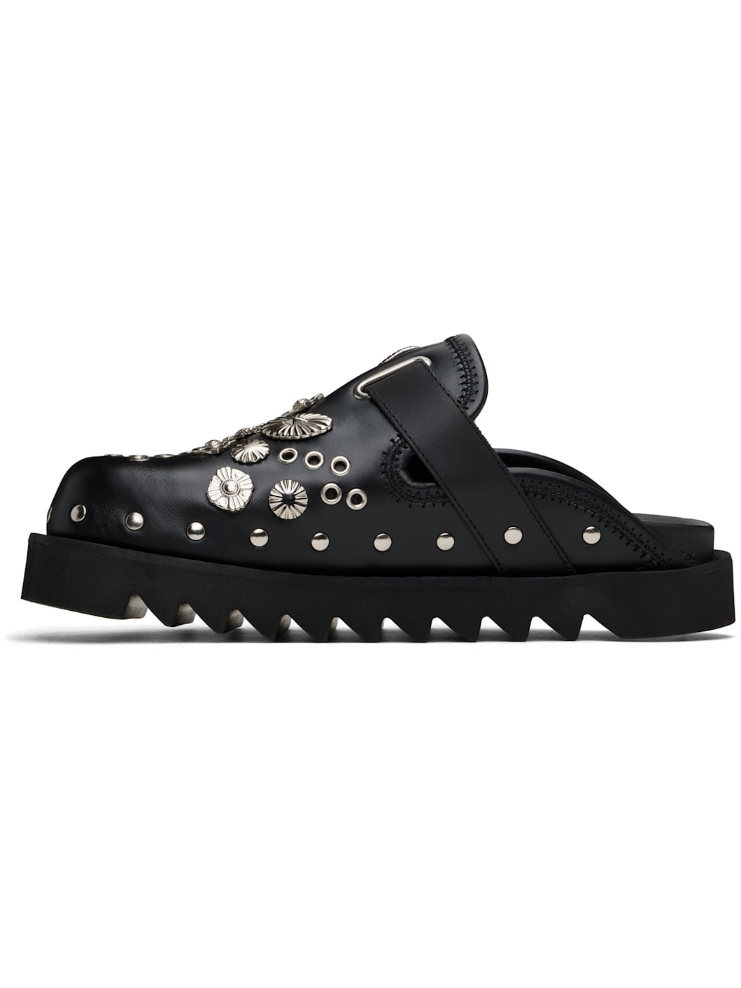 Black Eyelet Metal Sabot Slip-on Loafers - 3